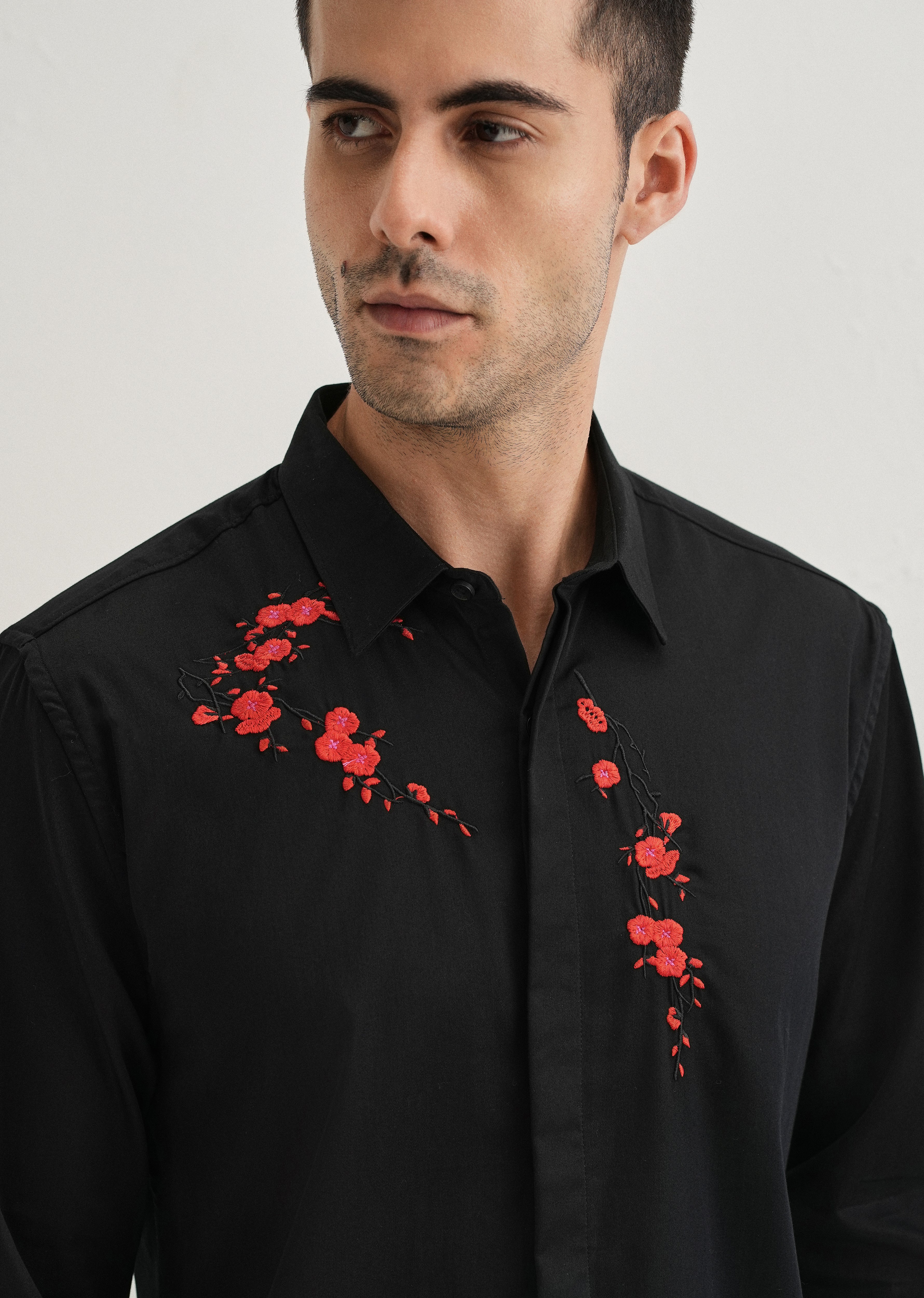 Black Blossom Embroidered Designer Shirt