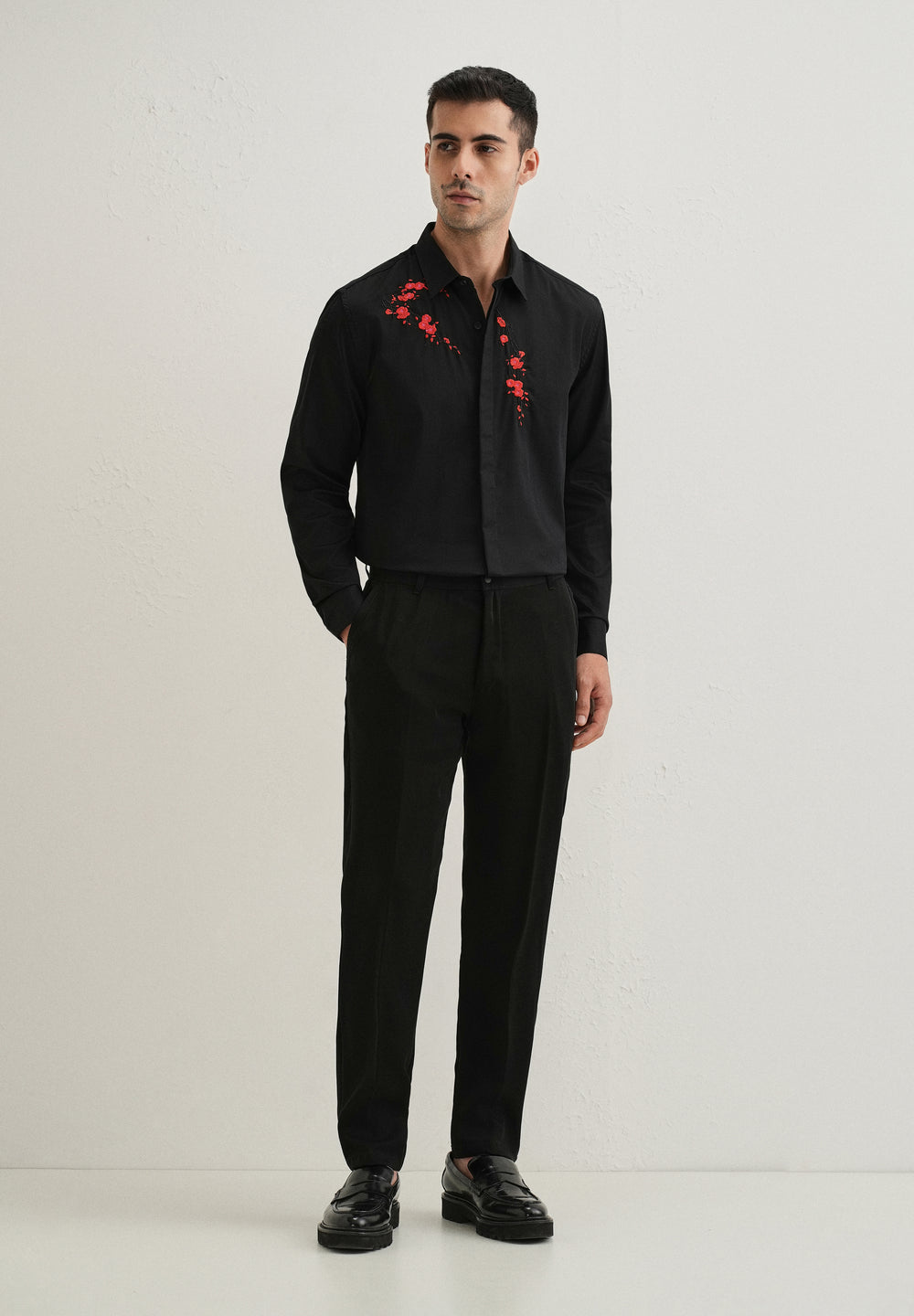 Black Blossom Embroidered Designer Shirt