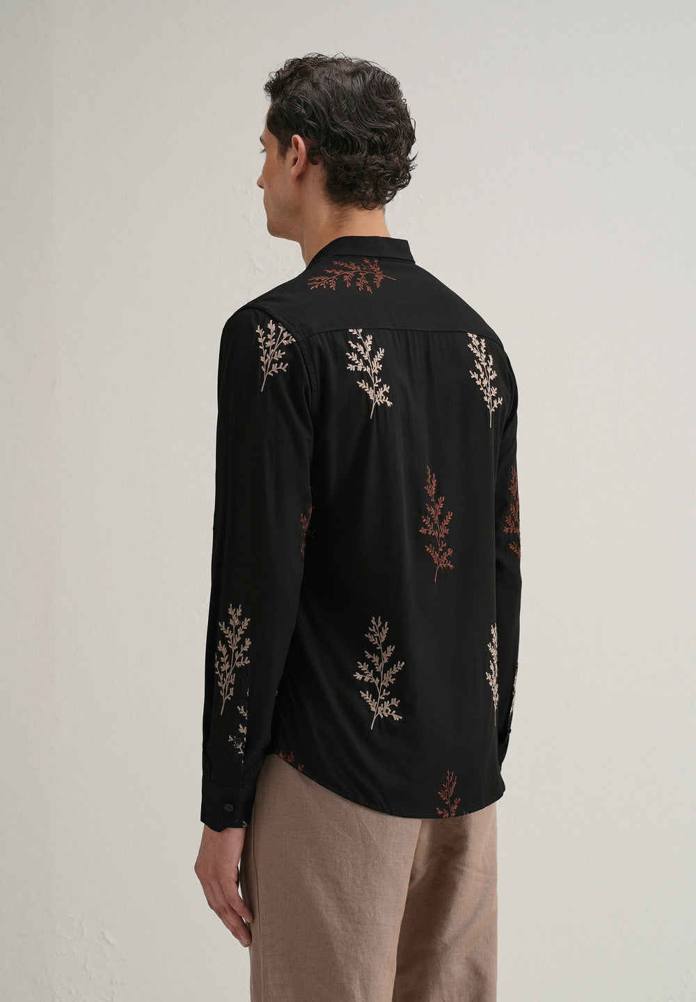 Black Botanical Embroidery Shirt