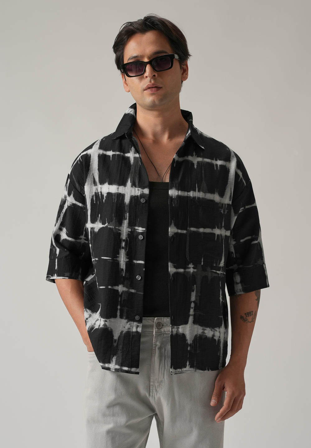 Black Boxy Fit Tie-Dye Printed Shirt
