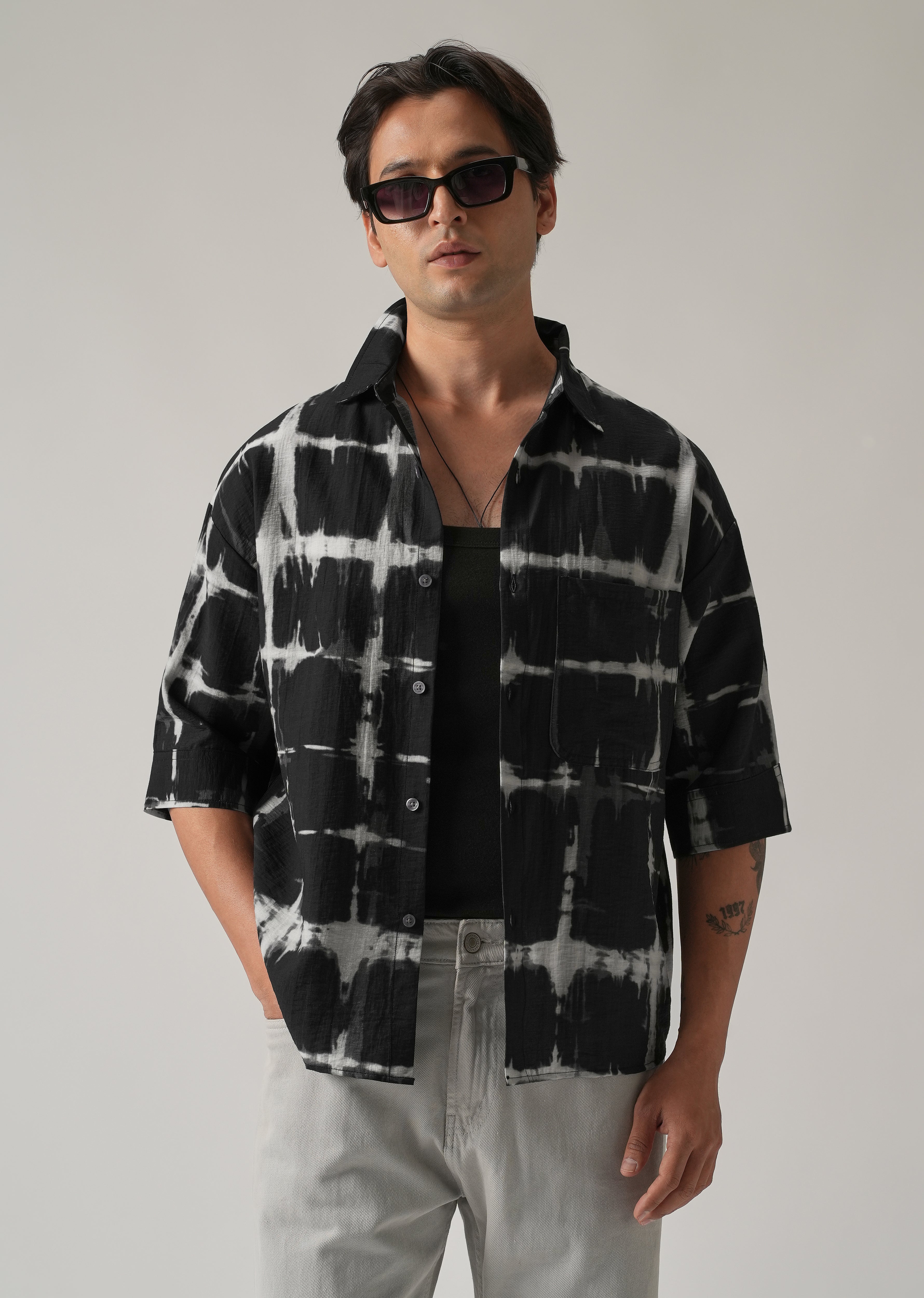 Black Boxy Fit Tie-Dye Printed Shirt
