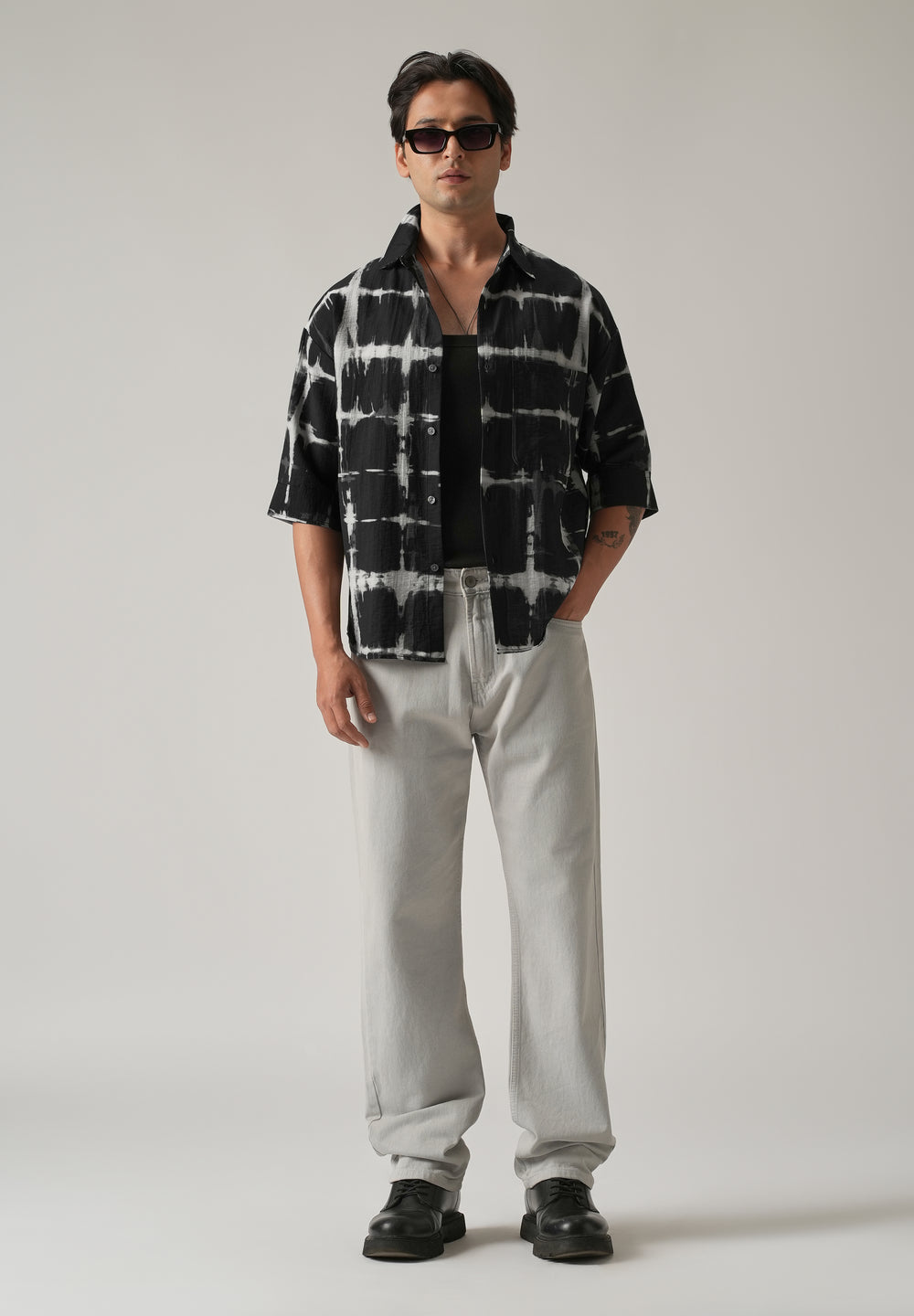 Black Boxy Fit Tie-Dye Printed Shirt