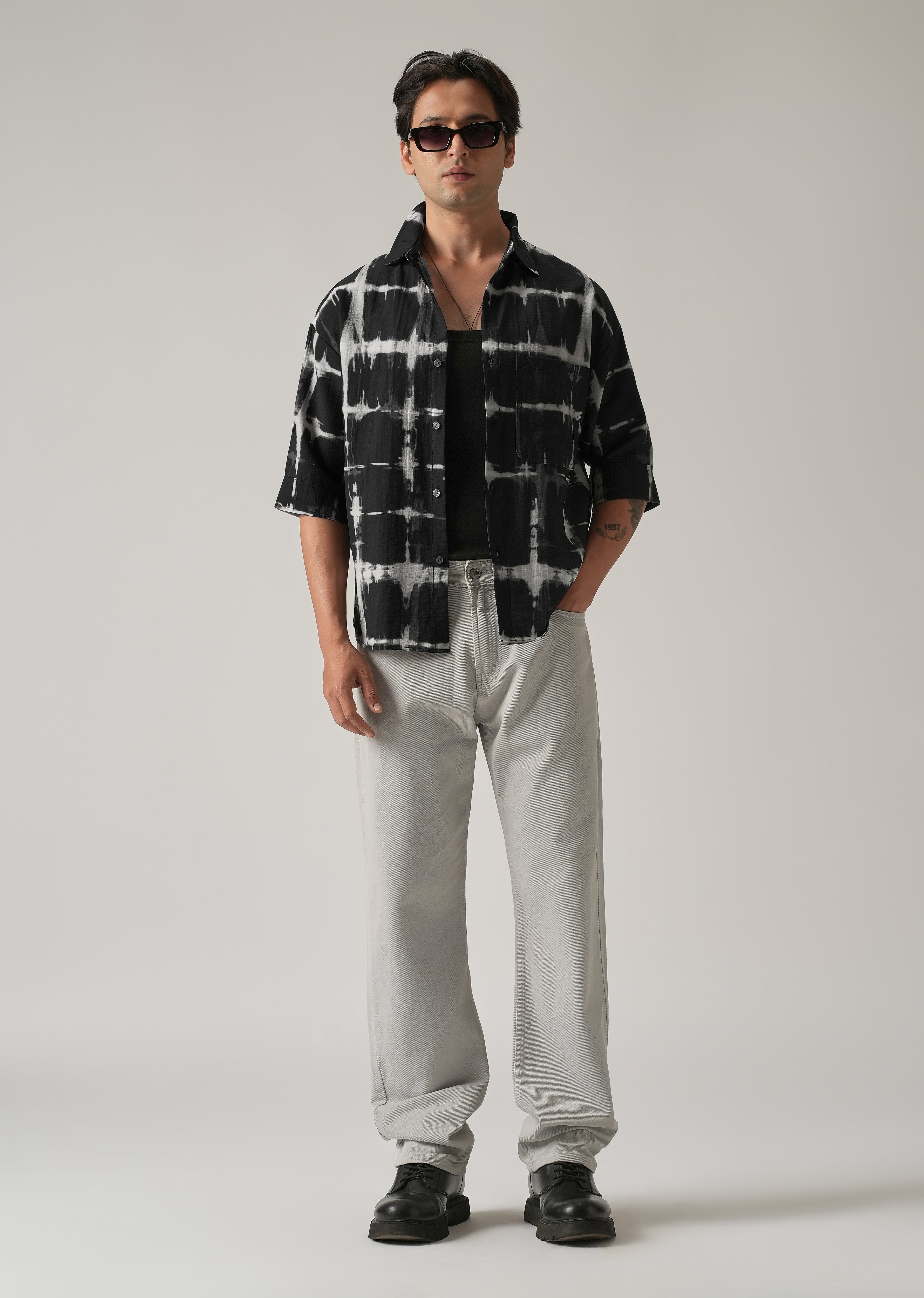 Black Boxy Fit Tie-Dye Printed Shirt