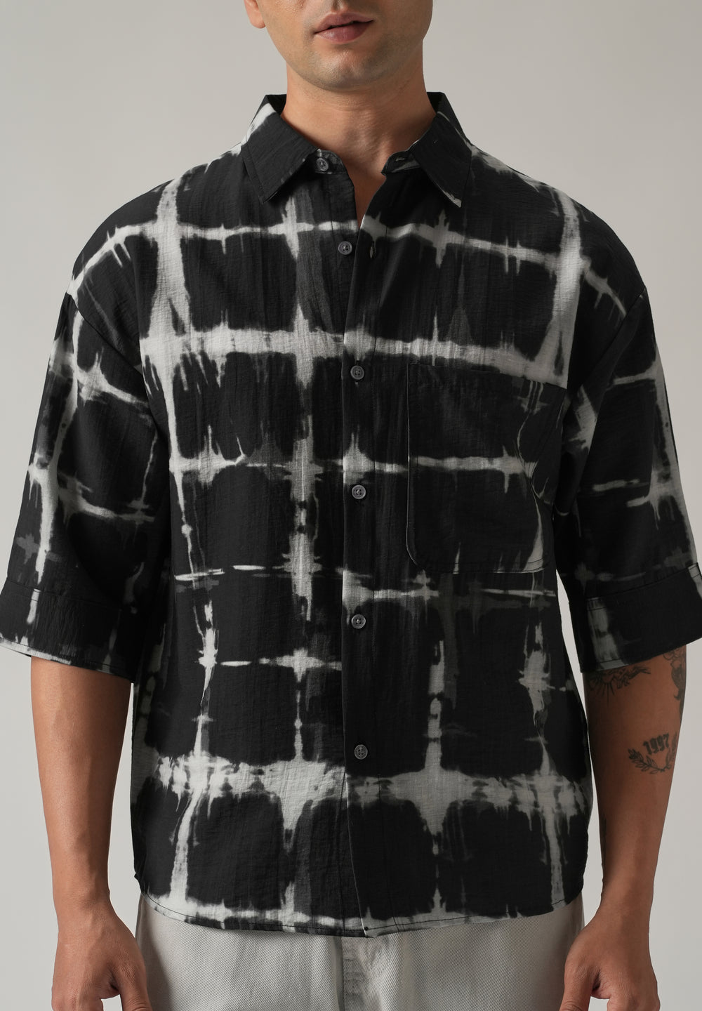 Black Boxy Fit Tie-Dye Printed Shirt