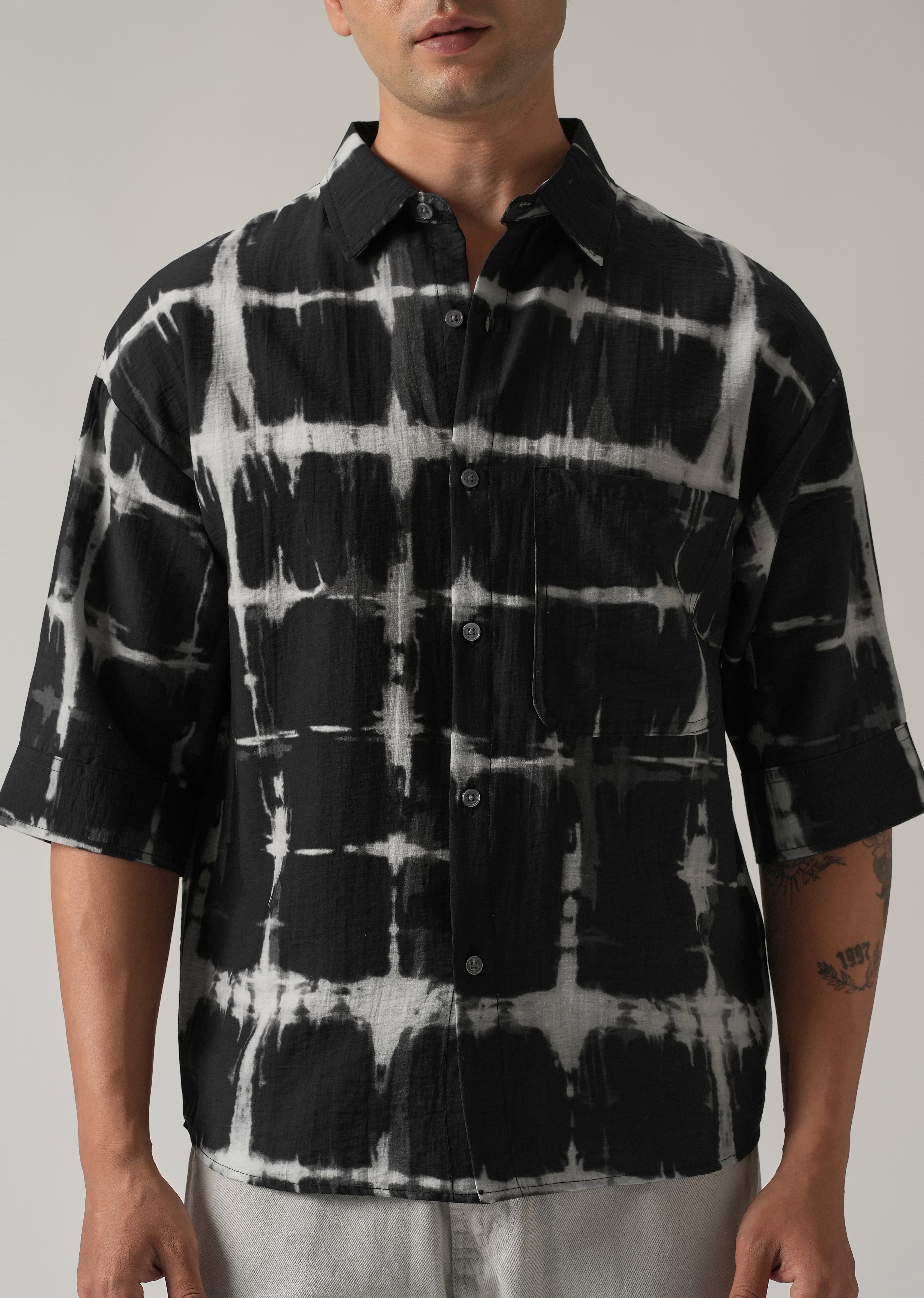 Black Boxy Fit Tie-Dye Printed Shirt