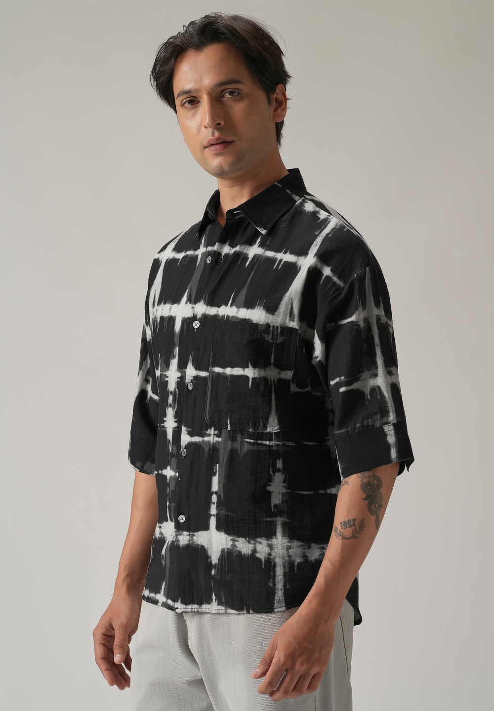 Black Boxy Fit Tie-Dye Printed Shirt