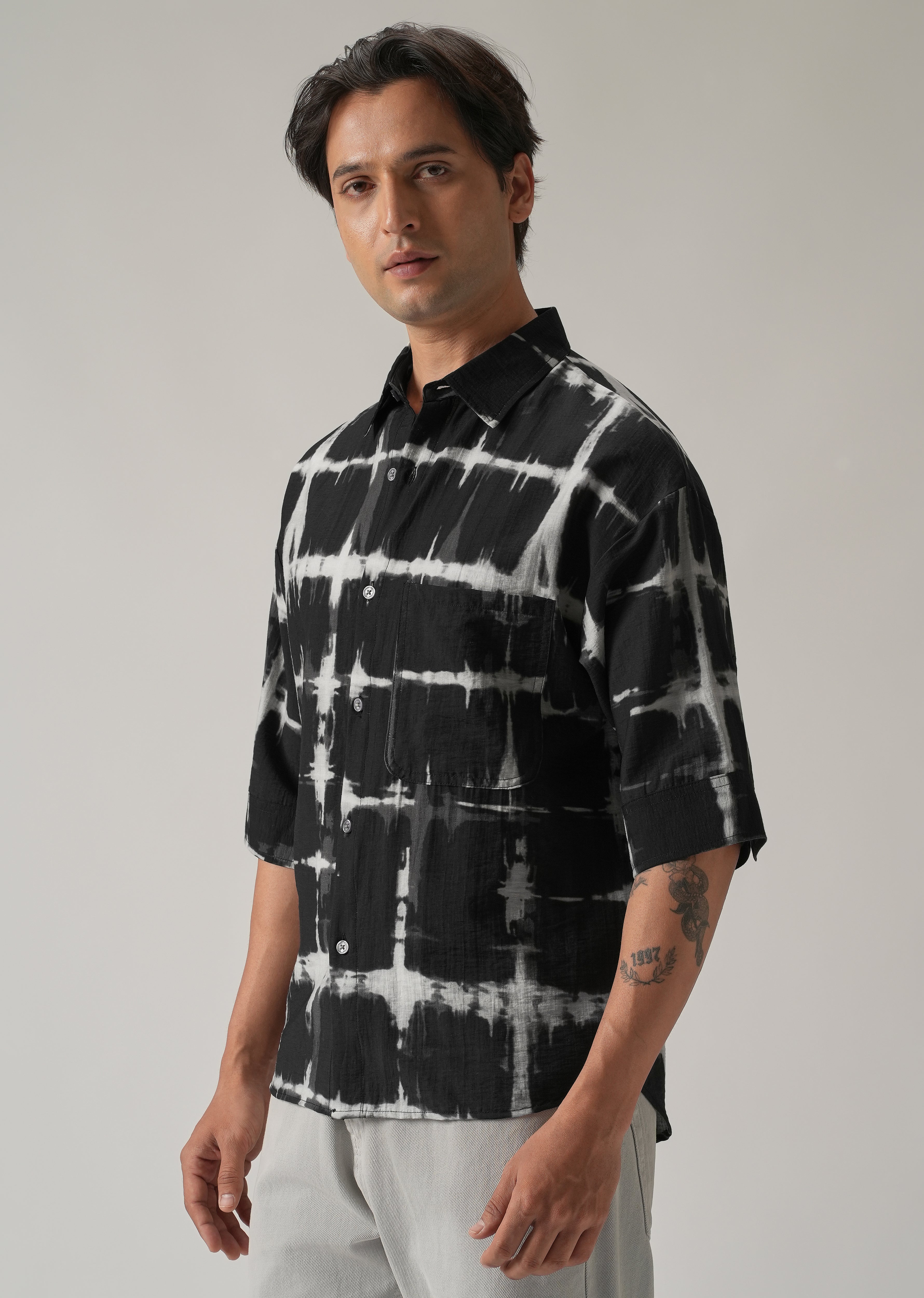 Black Boxy Fit Tie-Dye Printed Shirt