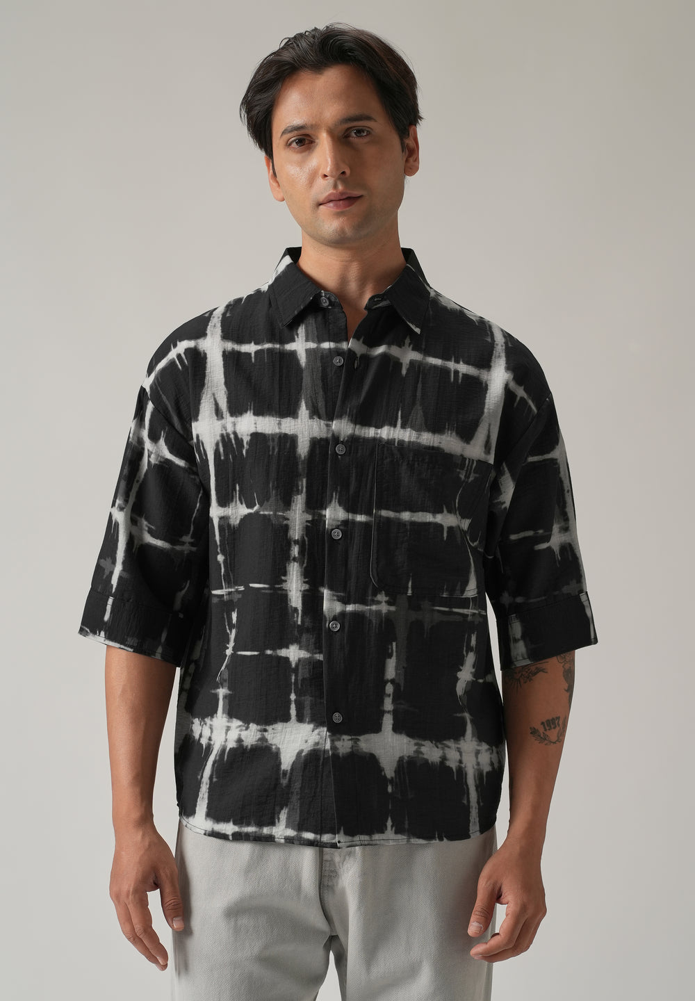 Black Boxy Fit Tie-Dye Printed Shirt