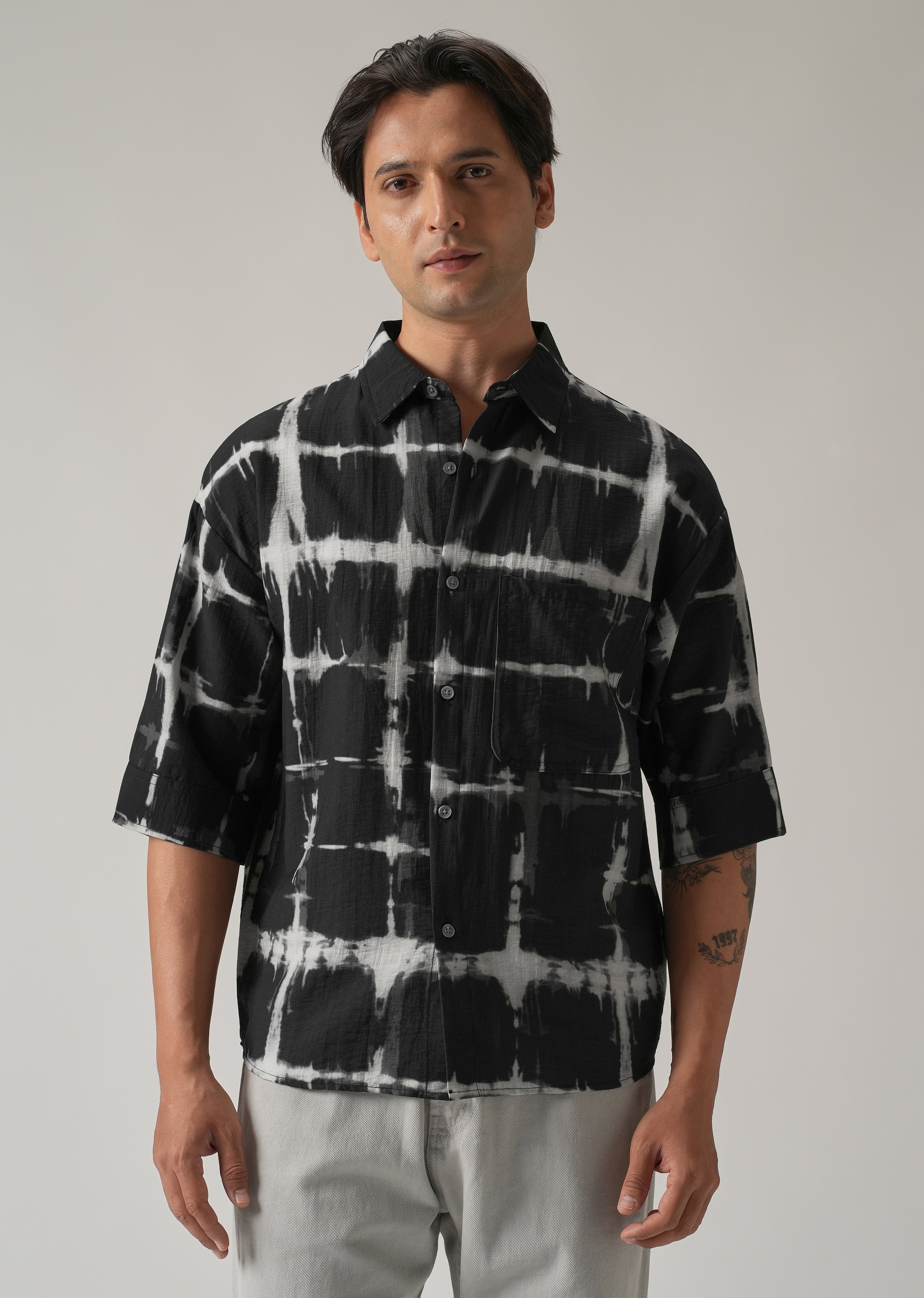Black Boxy Fit Tie-Dye Printed Shirt