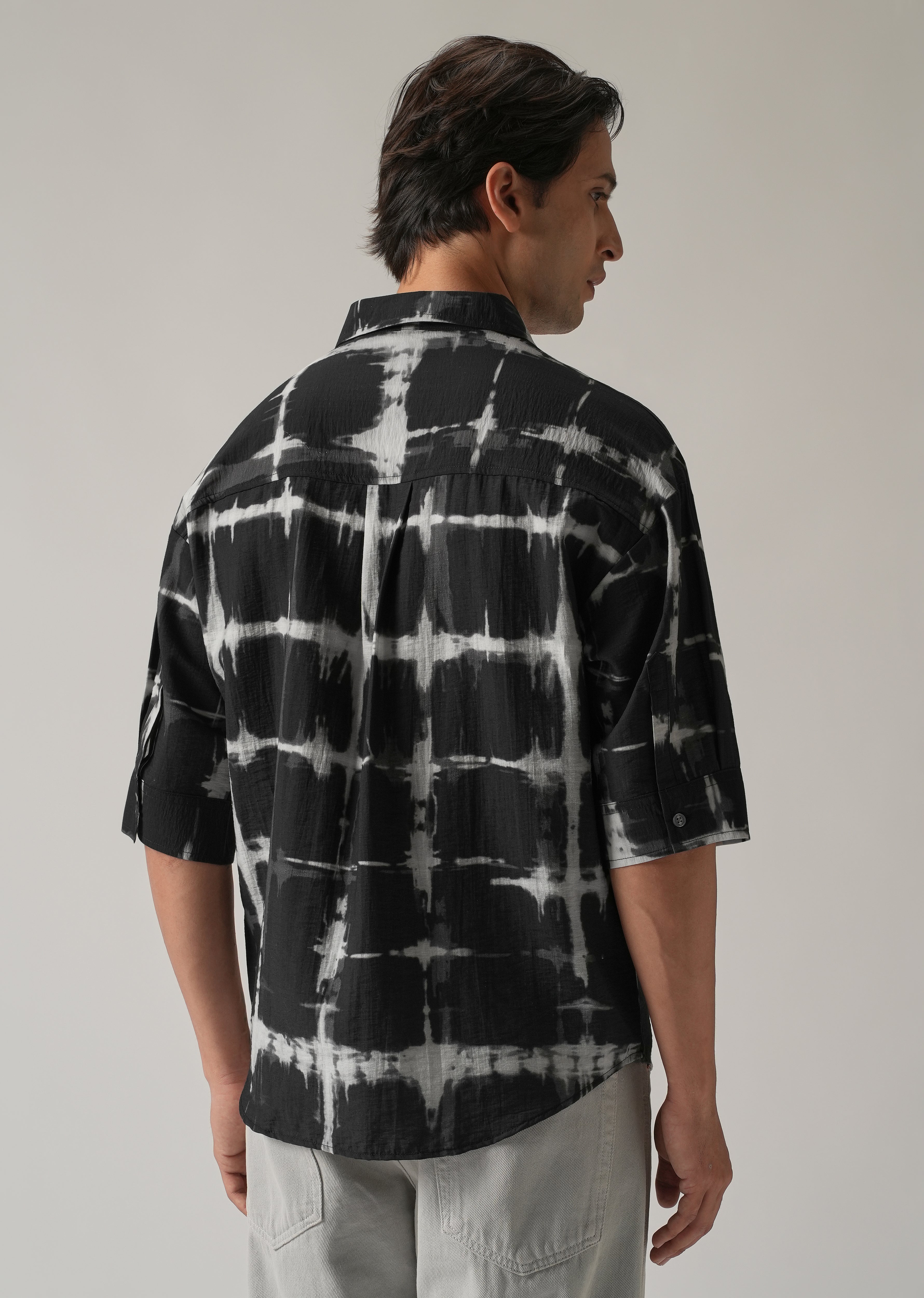 Black Boxy Fit Tie-Dye Printed Shirt