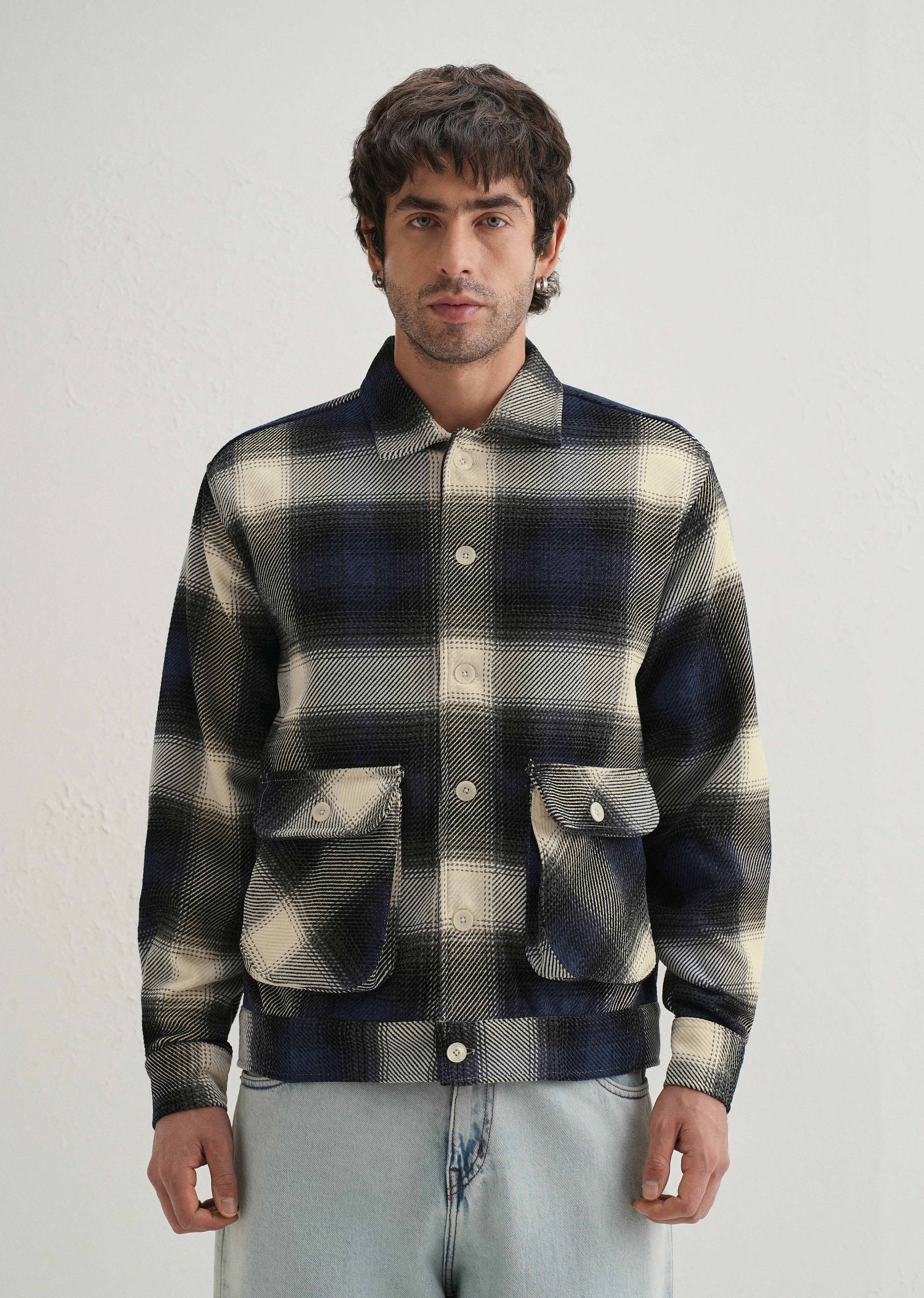 Black Brushed Check Utility Shacket