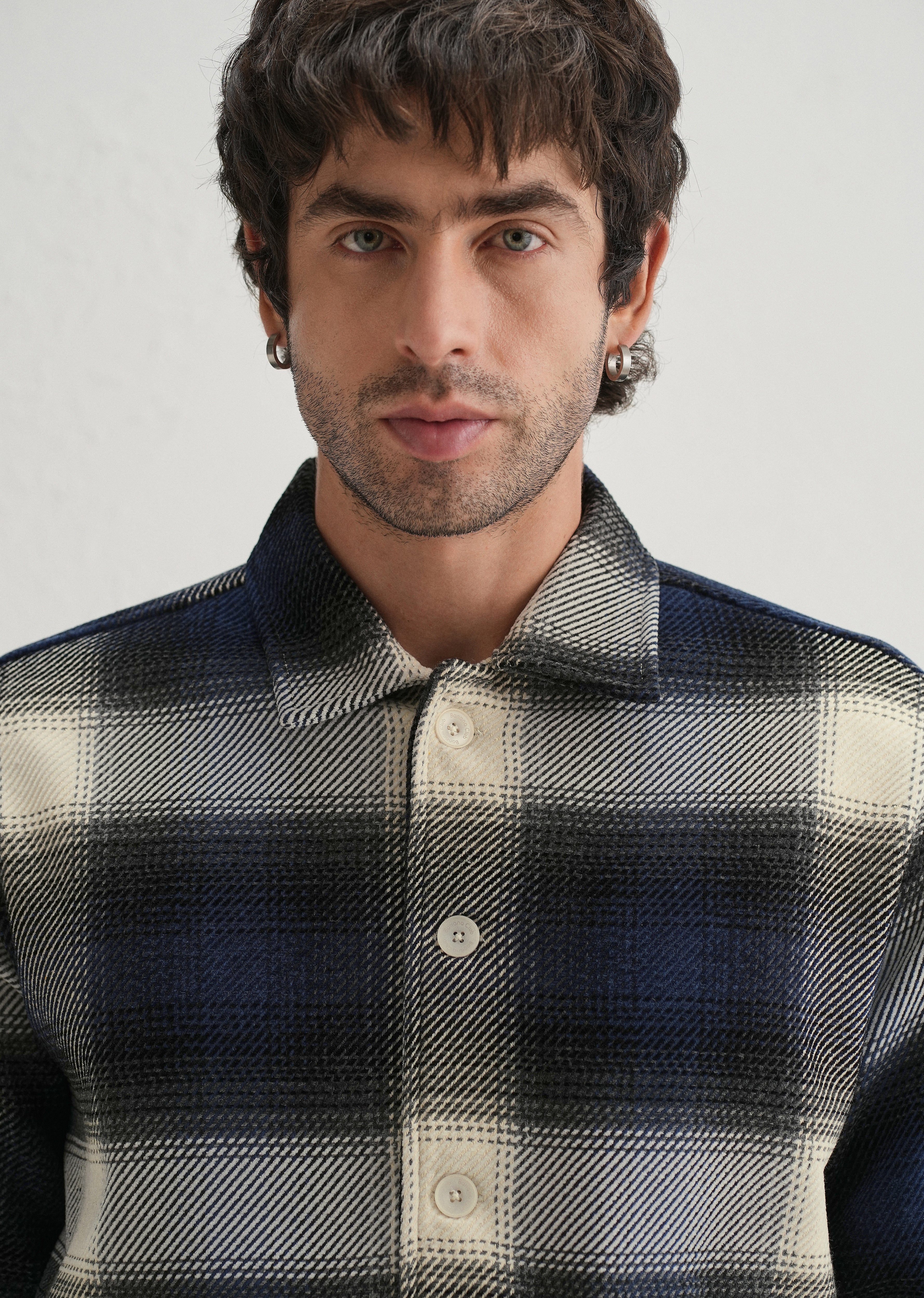 Black Brushed Check Utility Shacket
