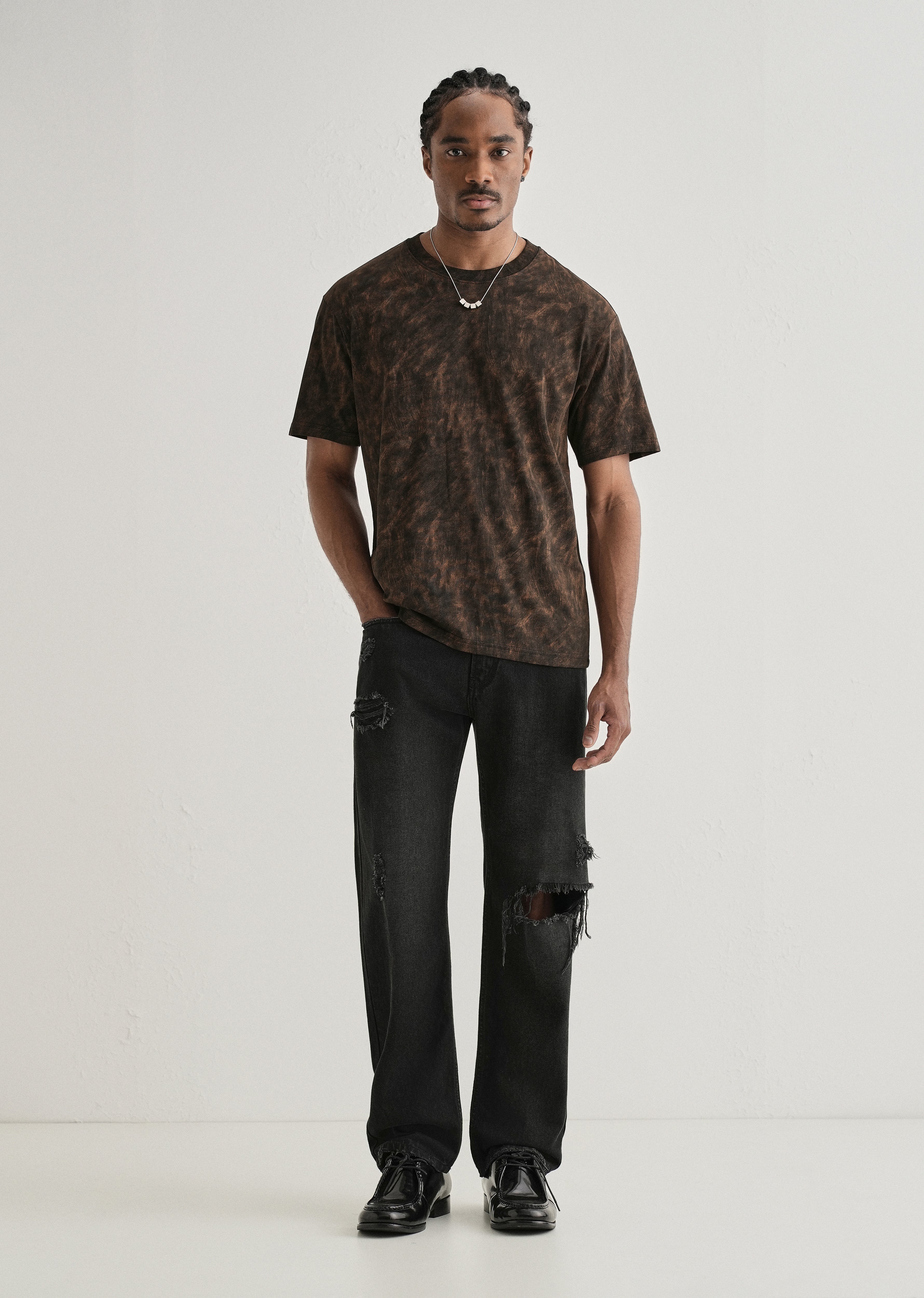 Black Brown Brushstroke Oversized T-shirt
