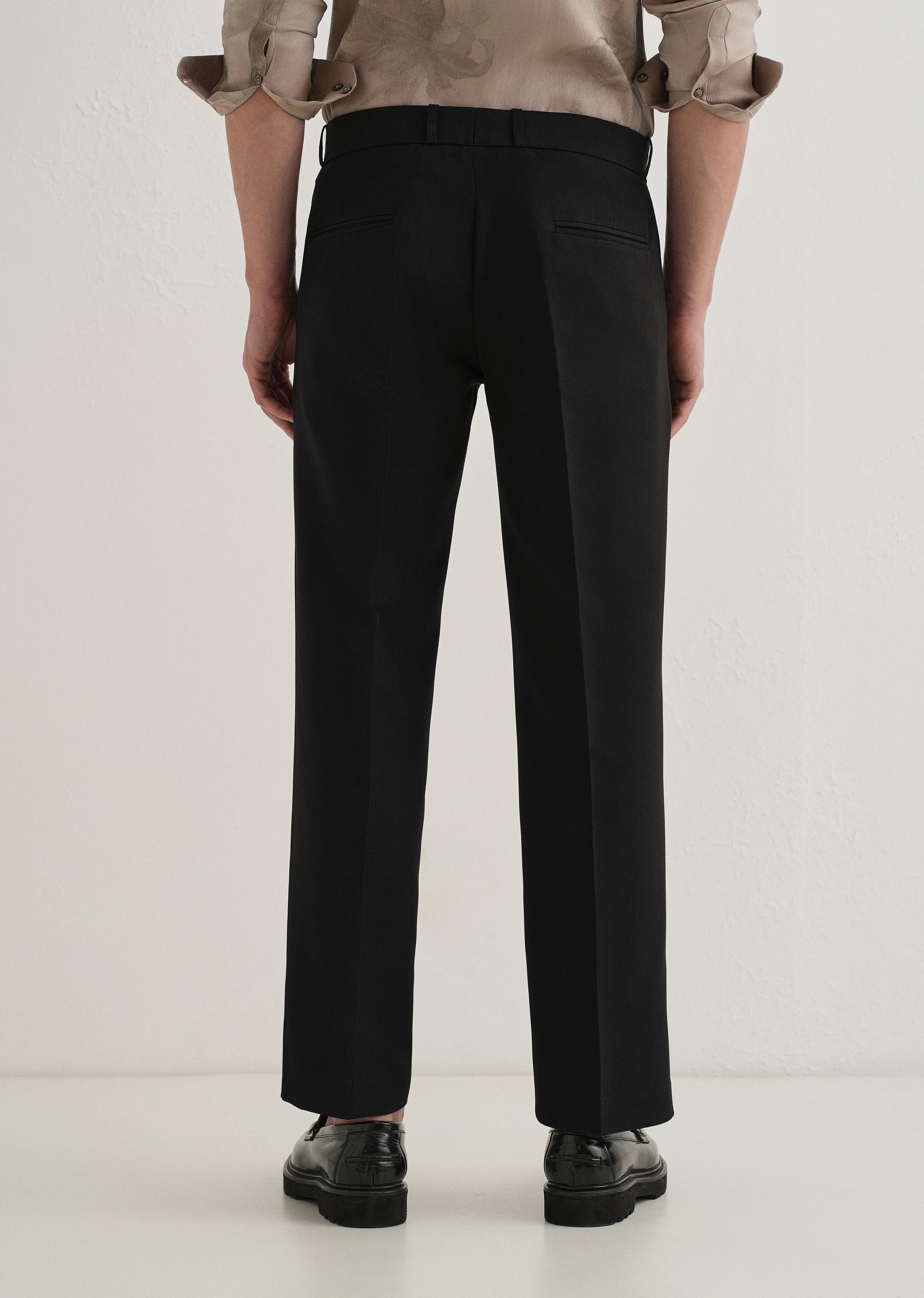 Black Button-Tab Pleat Trouser