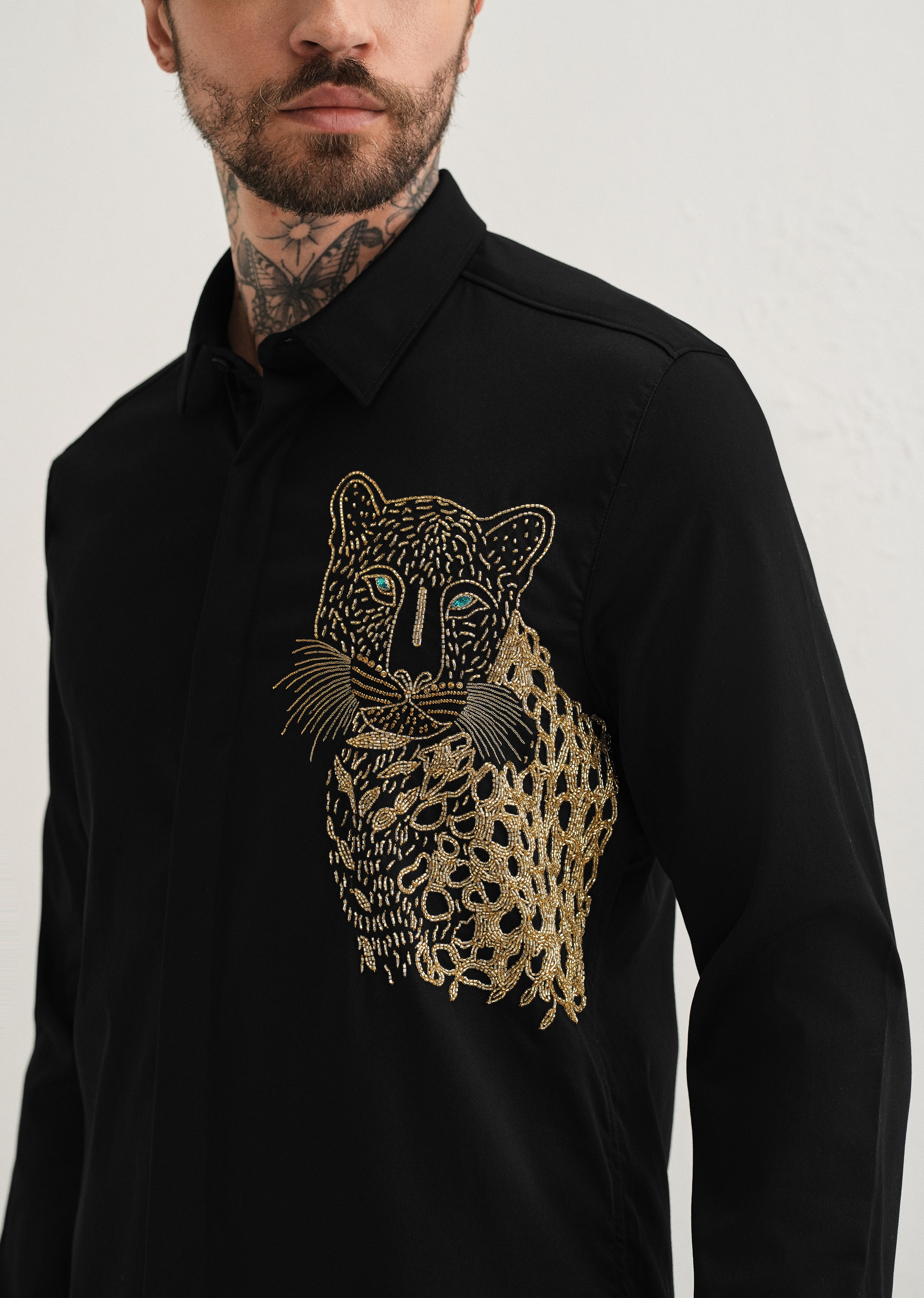 Black Cheetah Embellished Handwork Designer Shirt