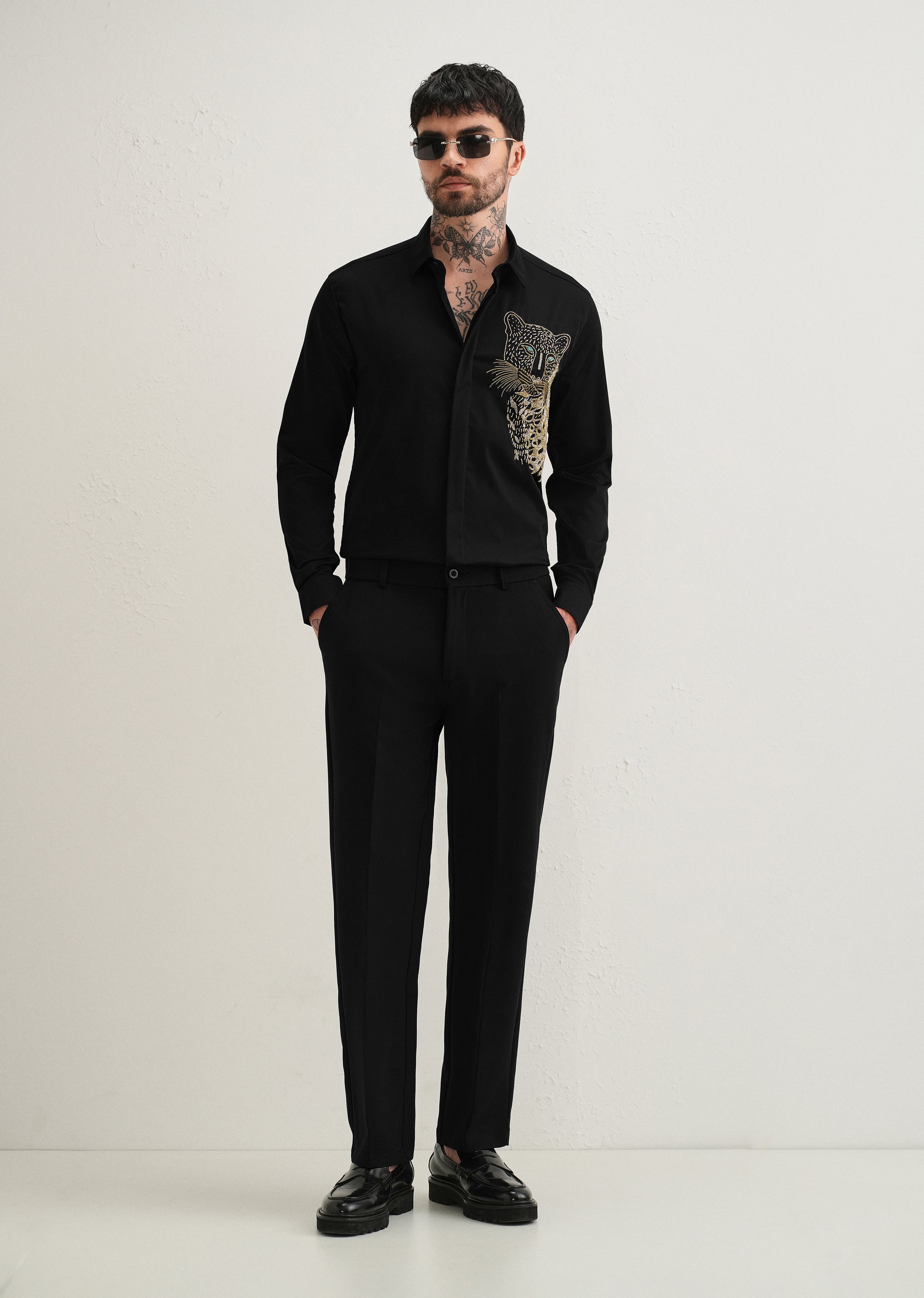 Black Cheetah Embellished Handwork Designer Shirt