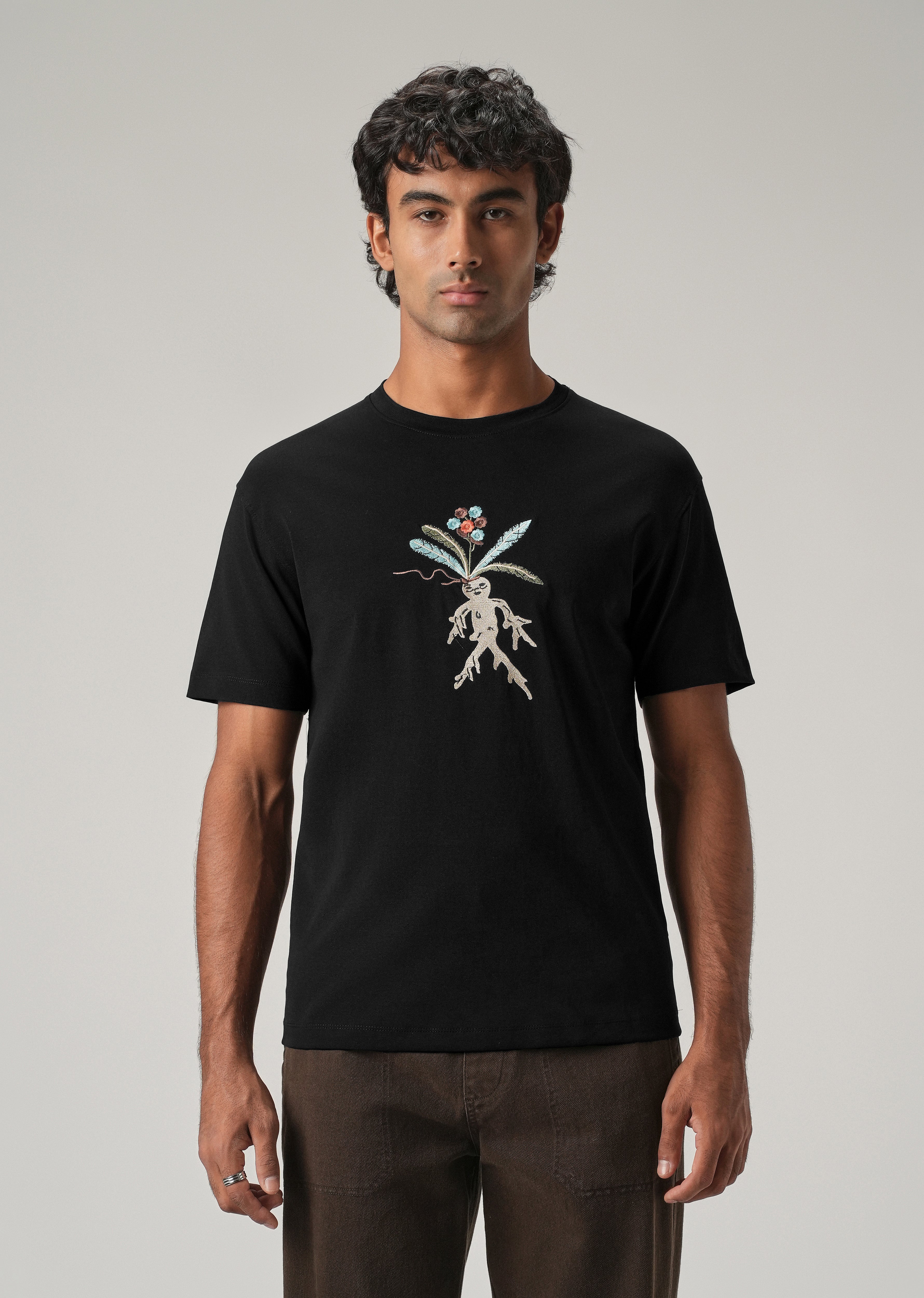 Black Chest Embroidered Slim Fit T-Shirt