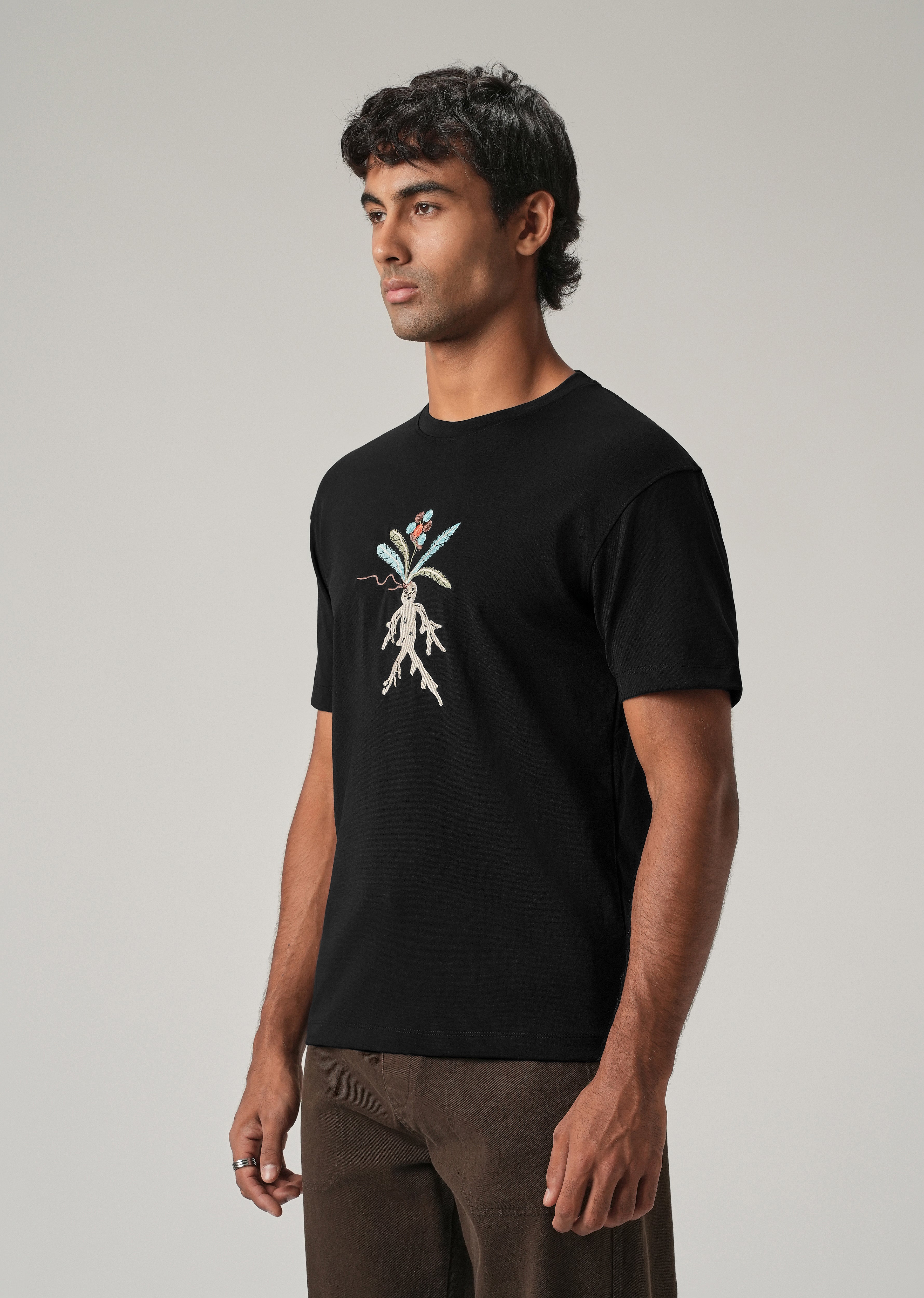 Black Chest Embroidered Slim Fit T-Shirt