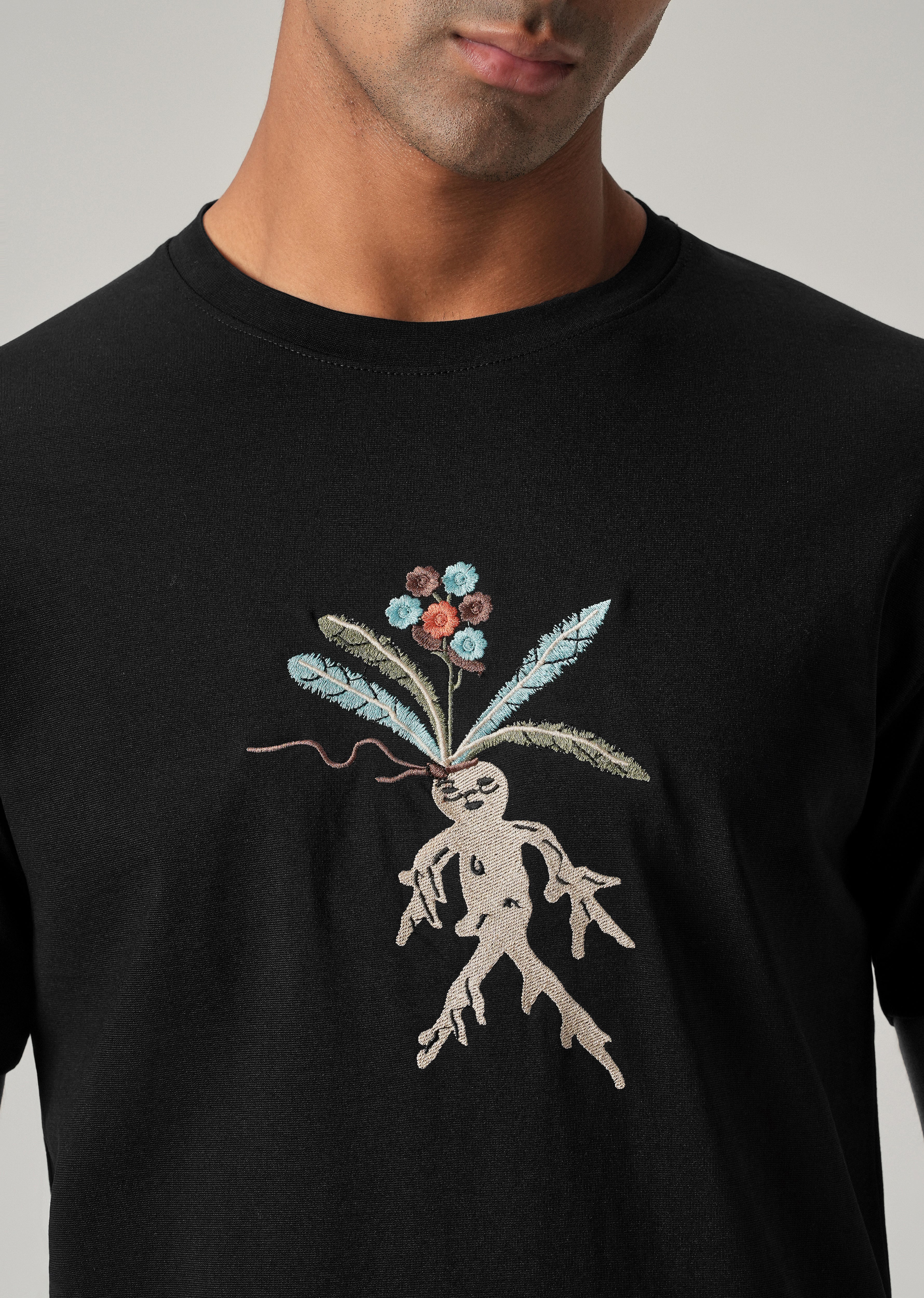 Black Chest Embroidered Slim Fit T-Shirt