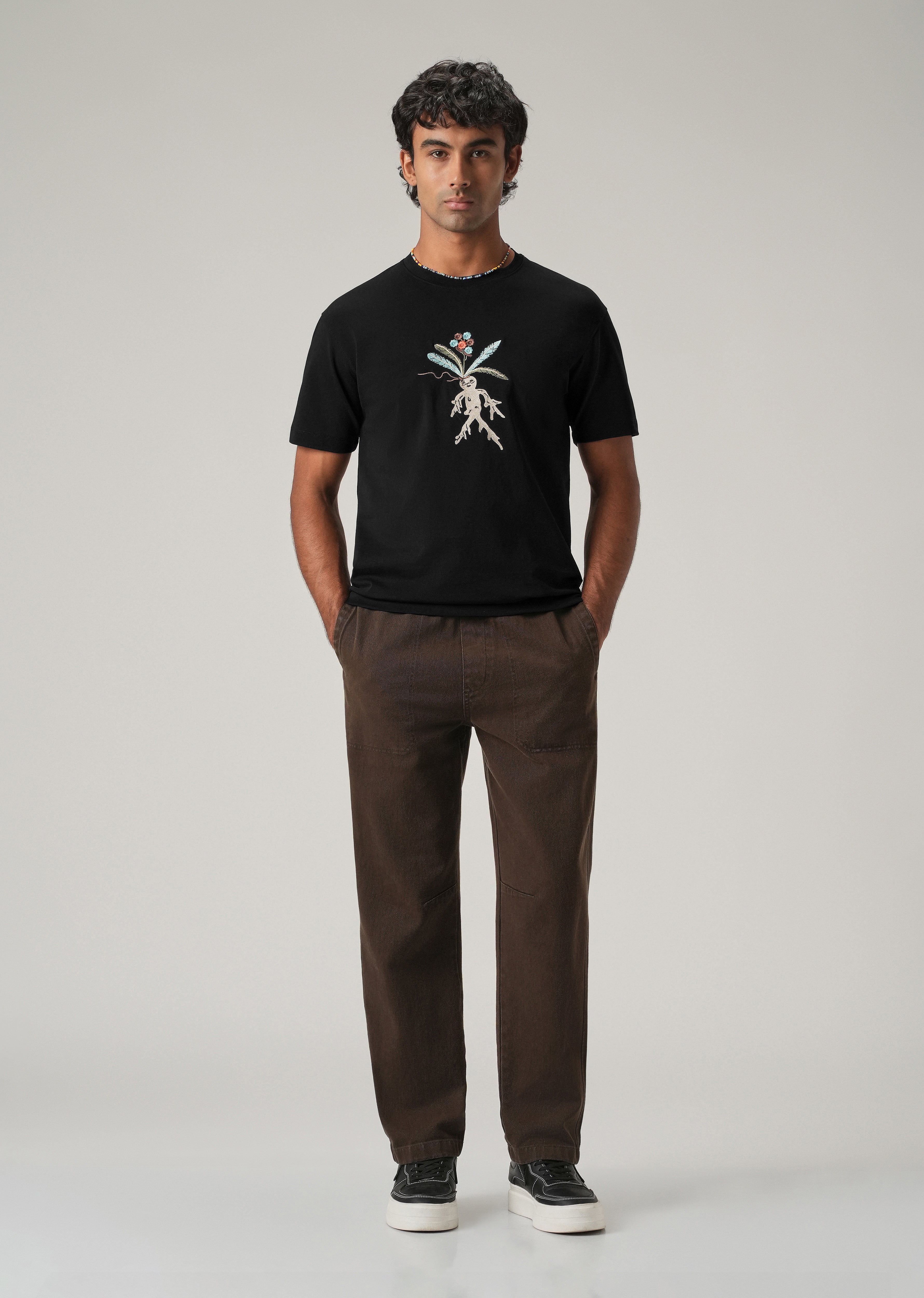Black Chest Embroidered Slim Fit T-Shirt