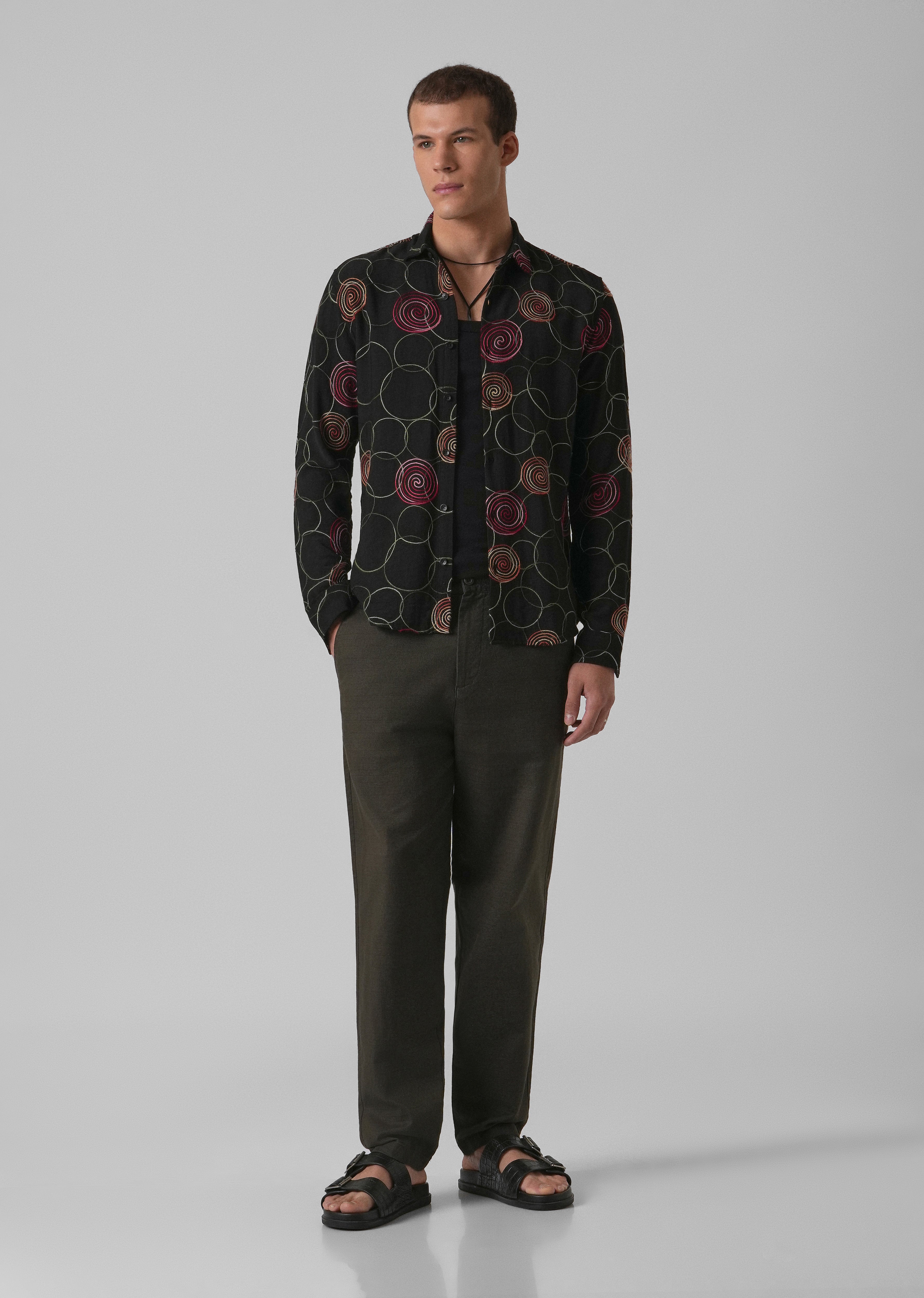 Black Circular Embroidered Shirt