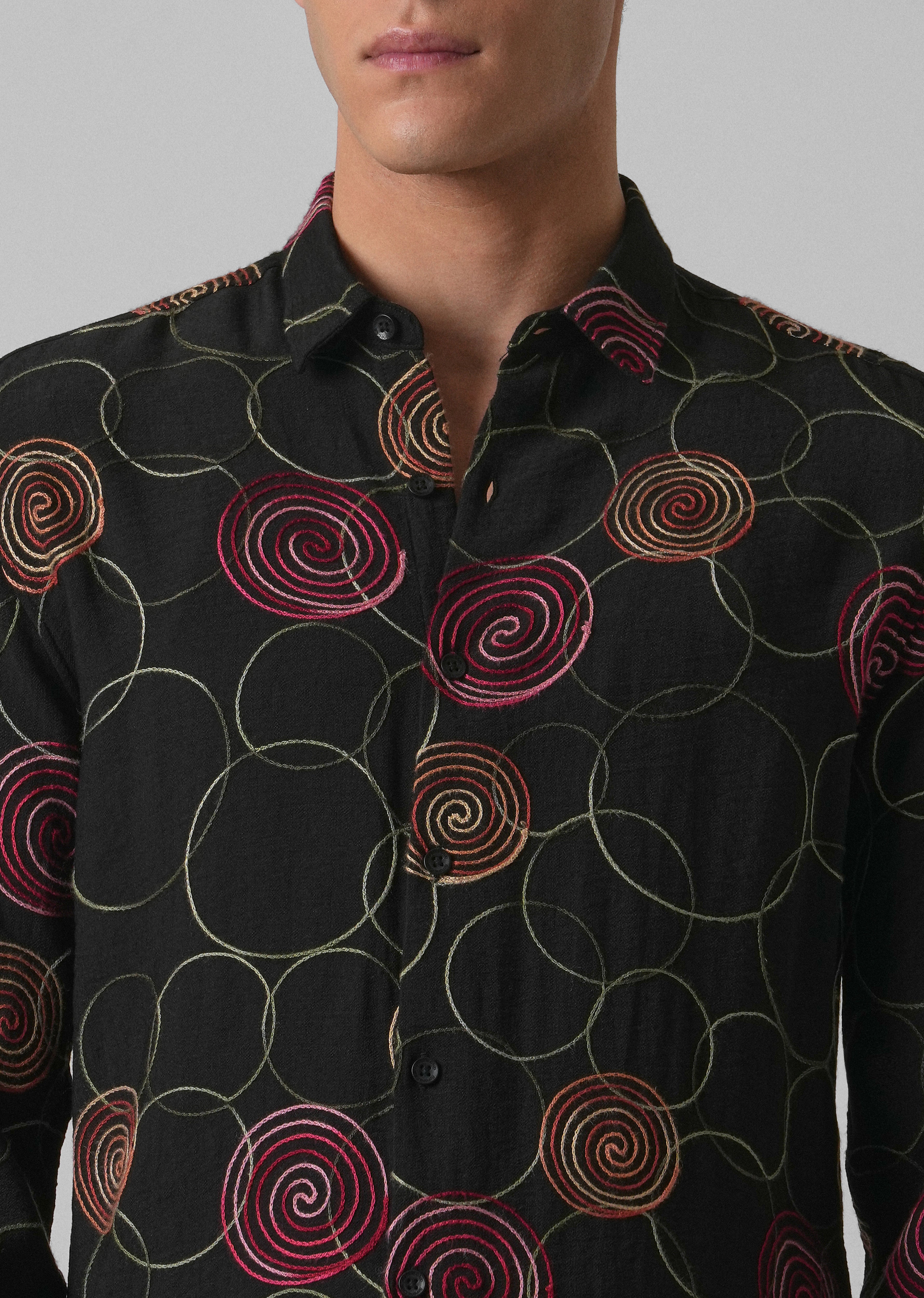 Black Circular Embroidered Shirt
