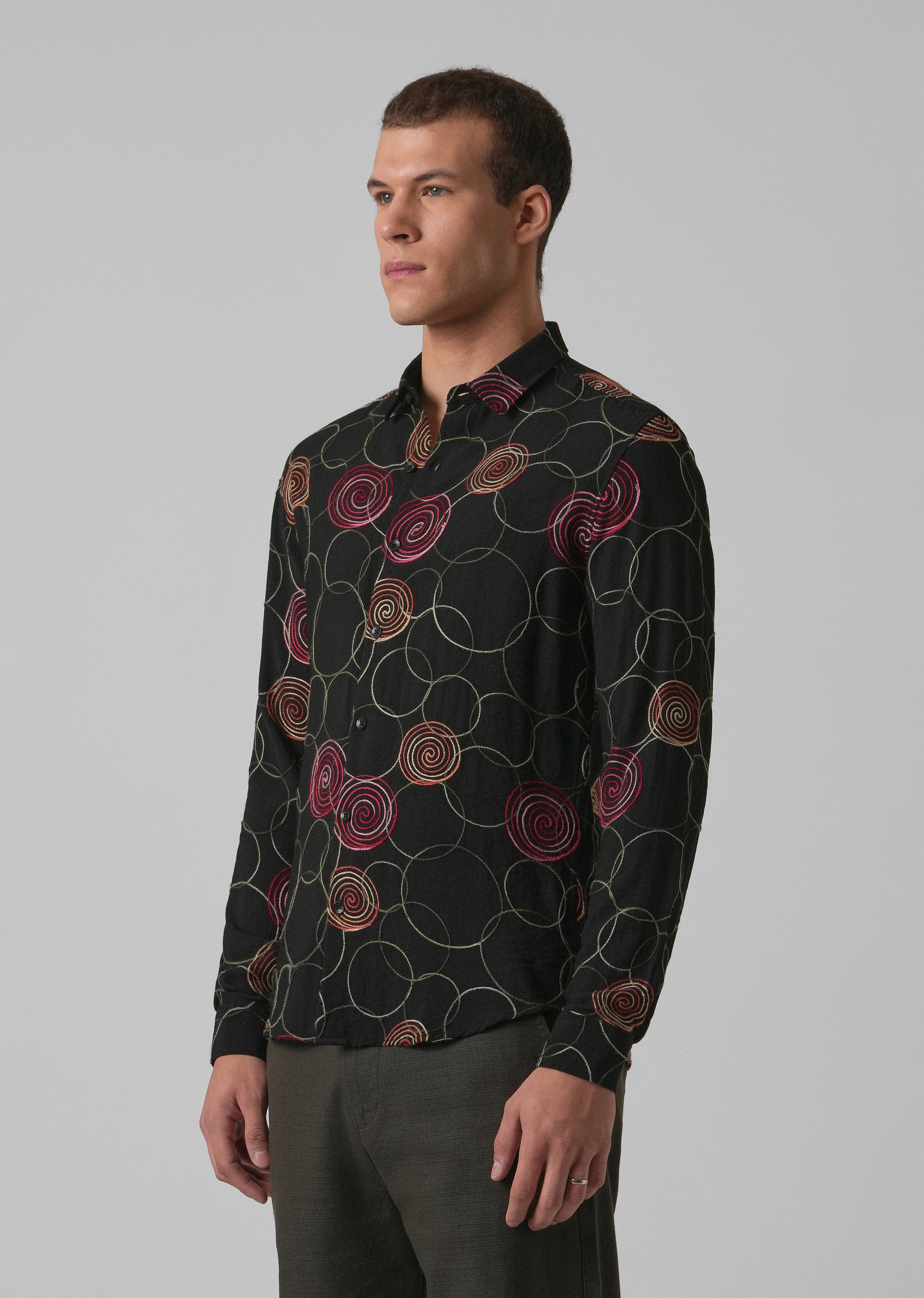 Black Circular Embroidered Shirt
