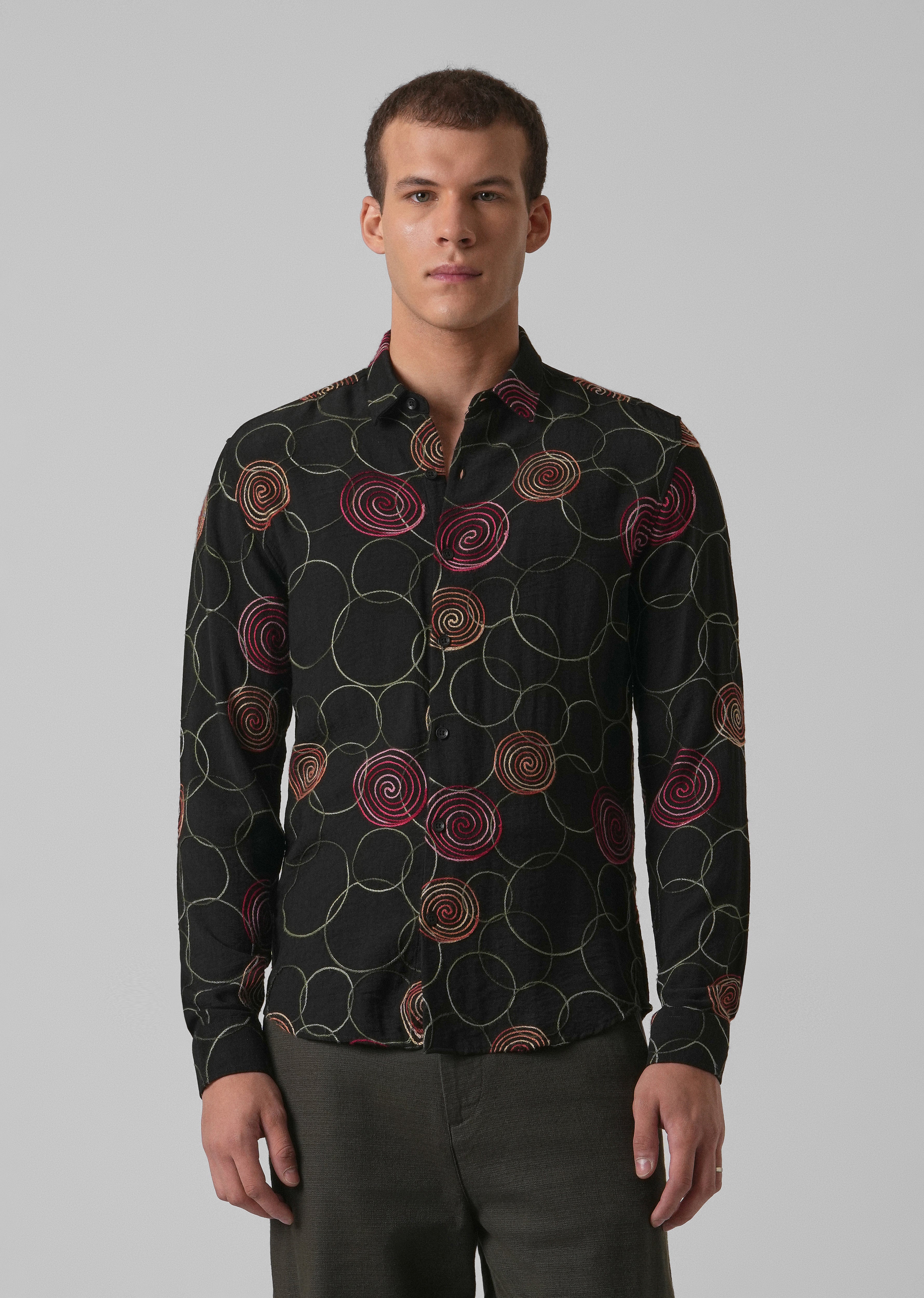 Black Circular Embroidered Shirt