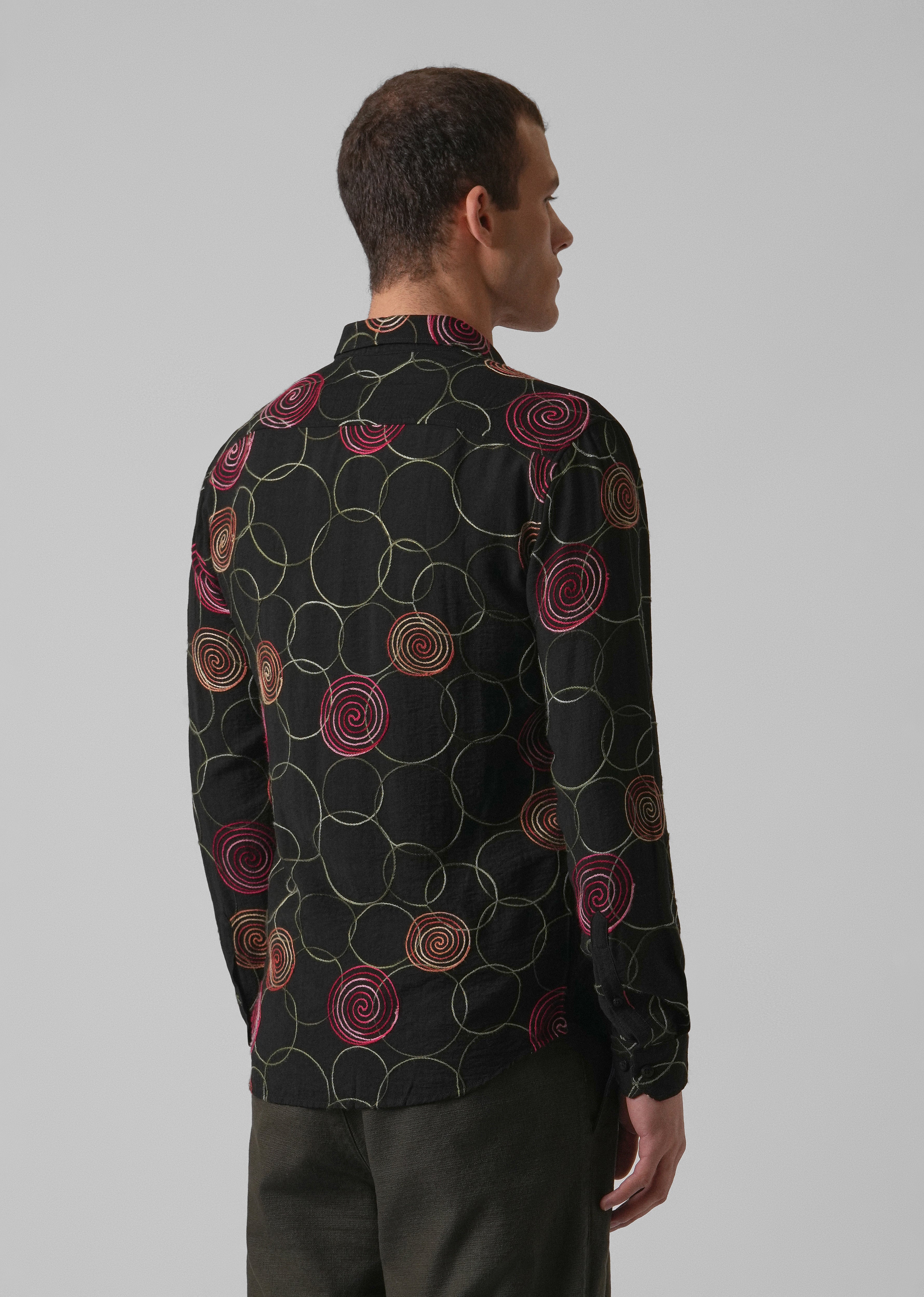 Black Circular Embroidered Shirt