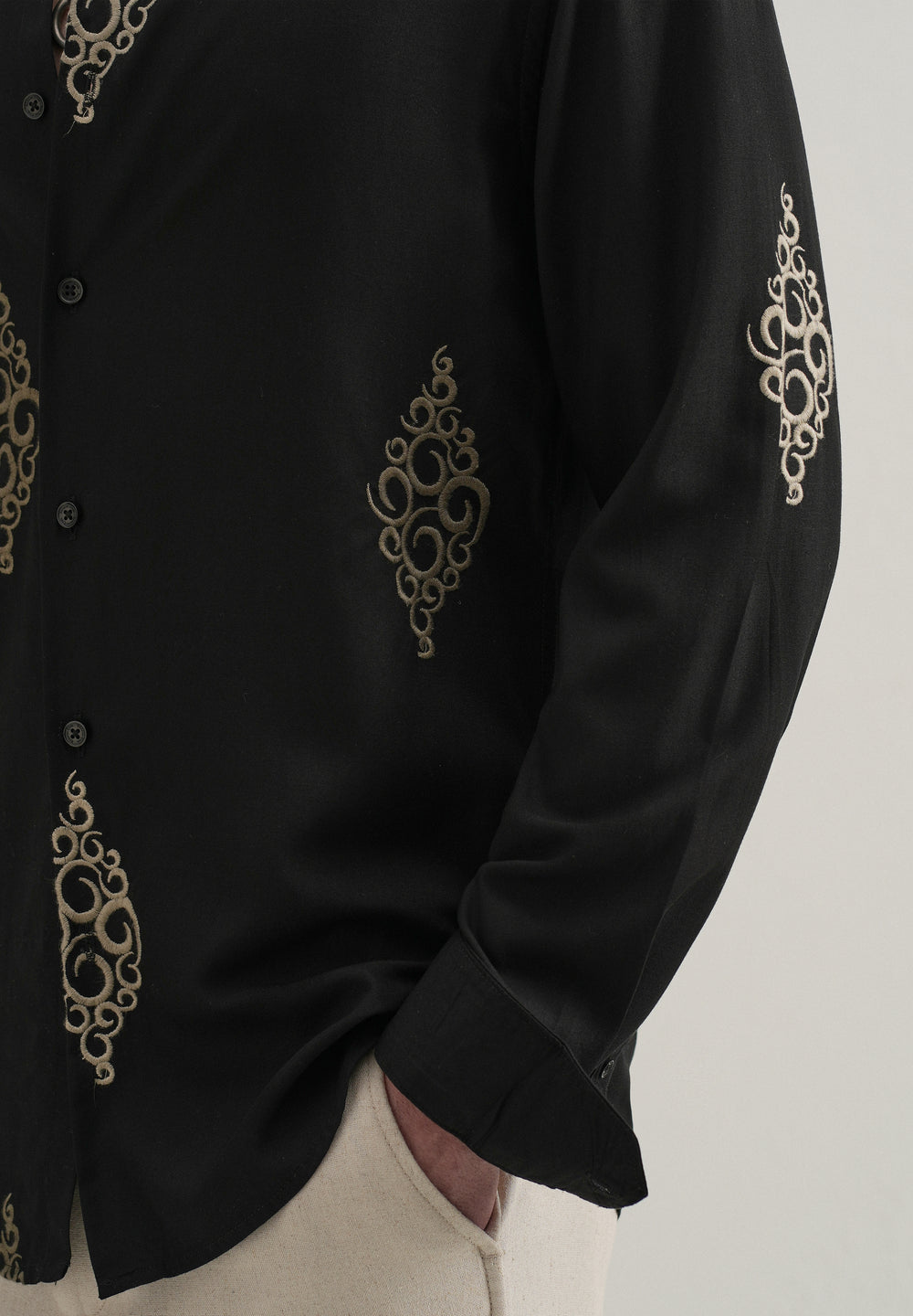 Black Circular Motif Embroidery Shirt