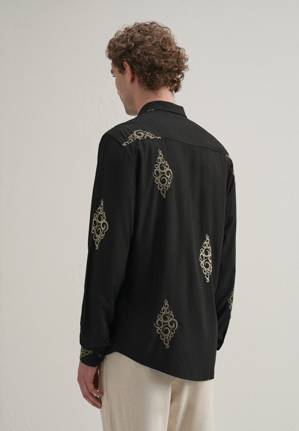 Black Circular Motif Embroidery Shirt