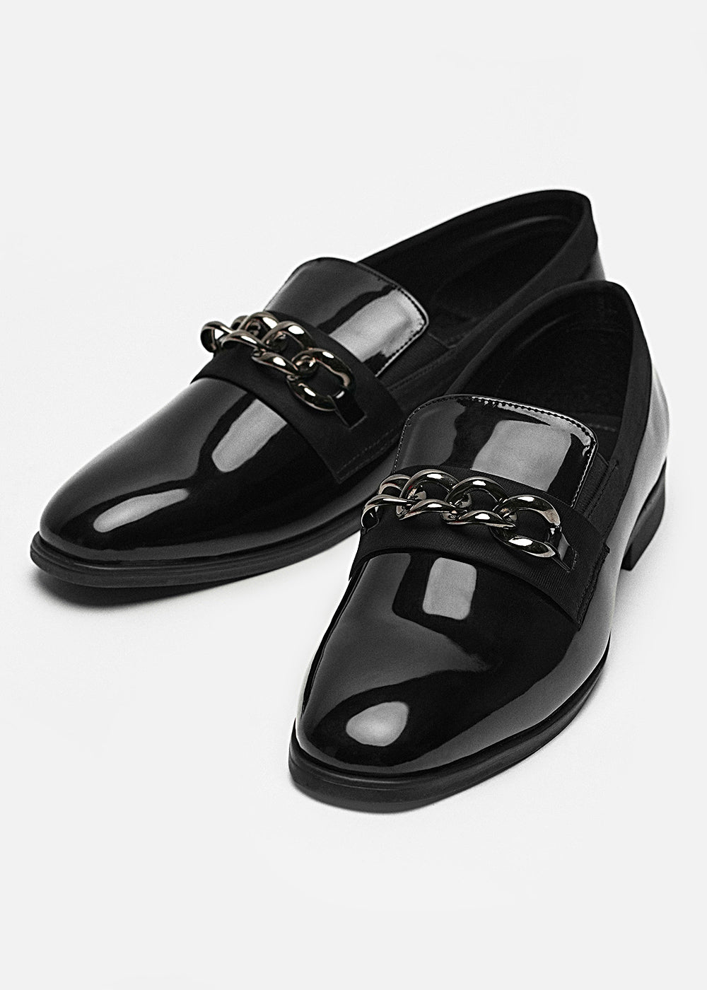 Black Classic Shine Metal-Detail Loafers