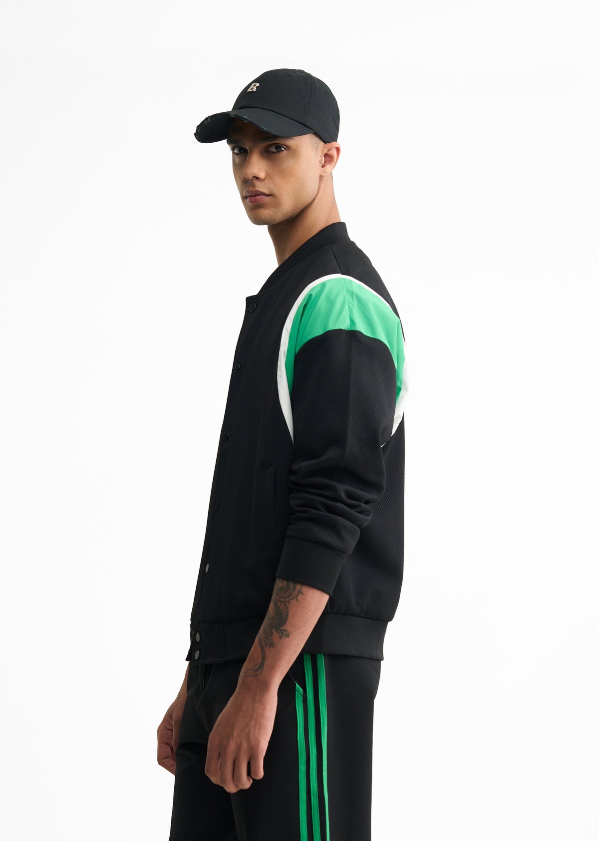 Black Colorblocked Bomber Jacket