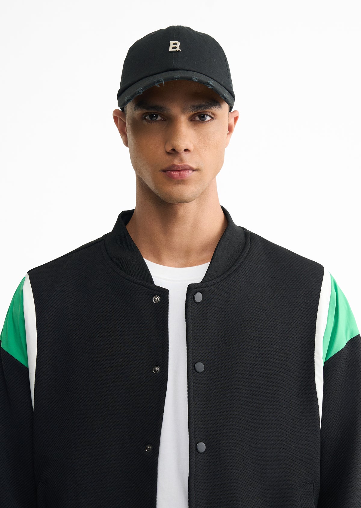 Black Colorblocked Bomber Jacket