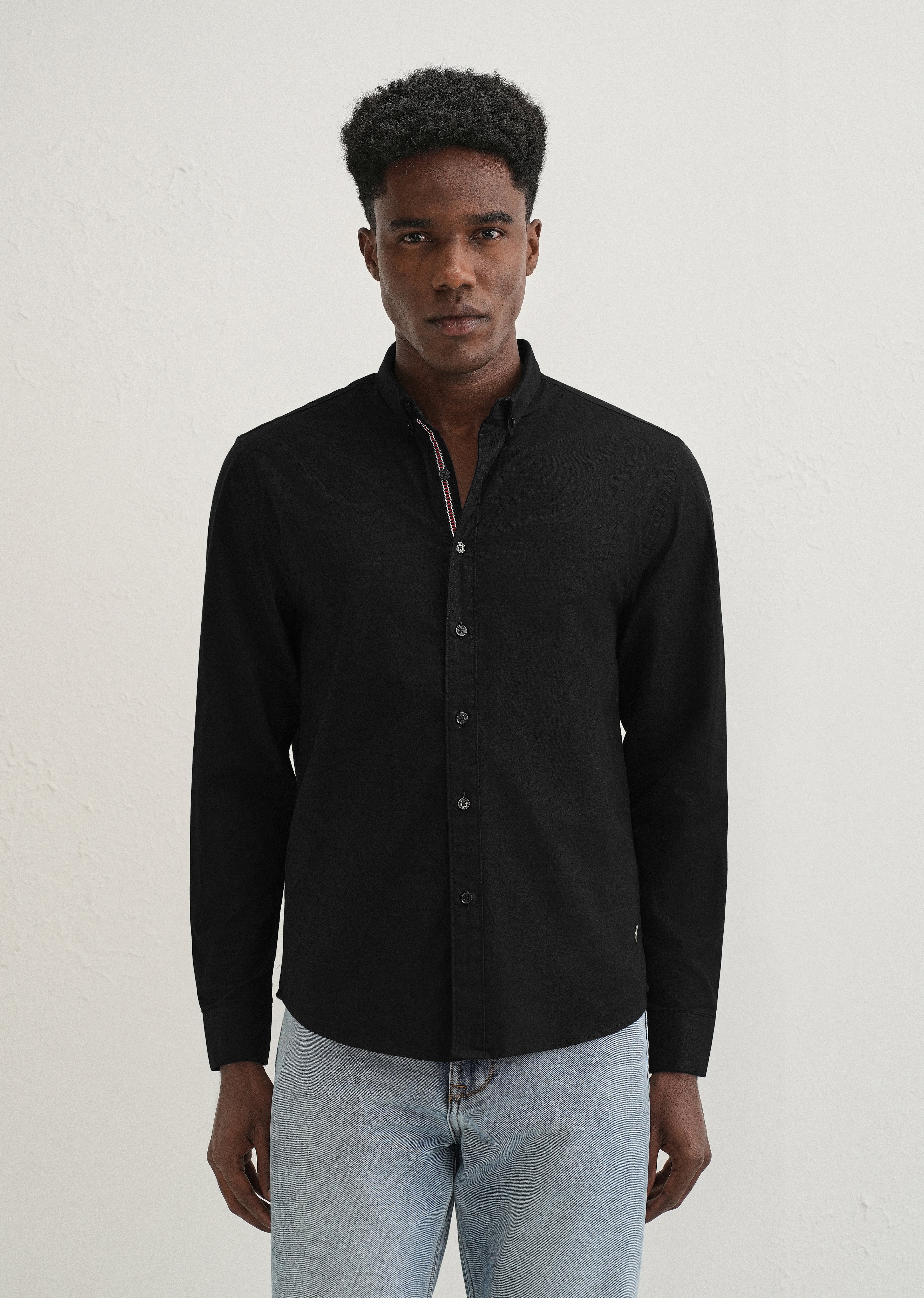 Black Contrast Placket Shirt