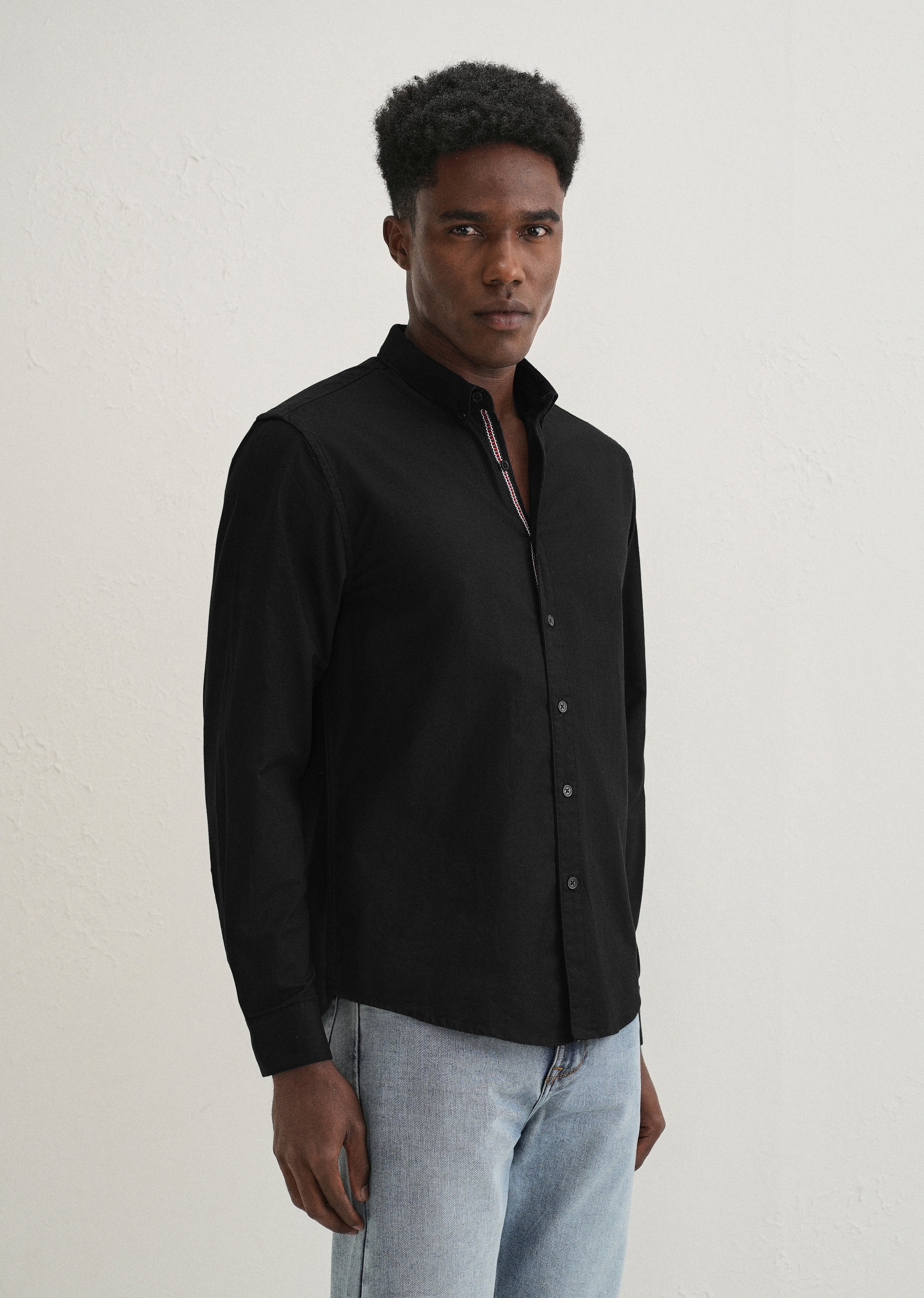 Black Contrast Placket Shirt