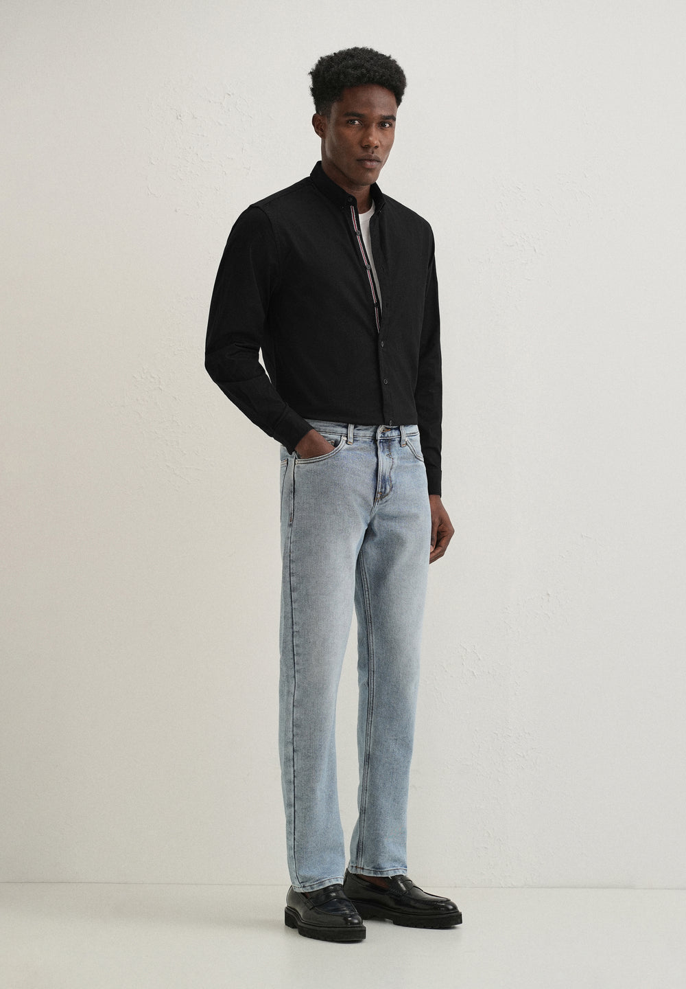 Black Contrast Placket Shirt