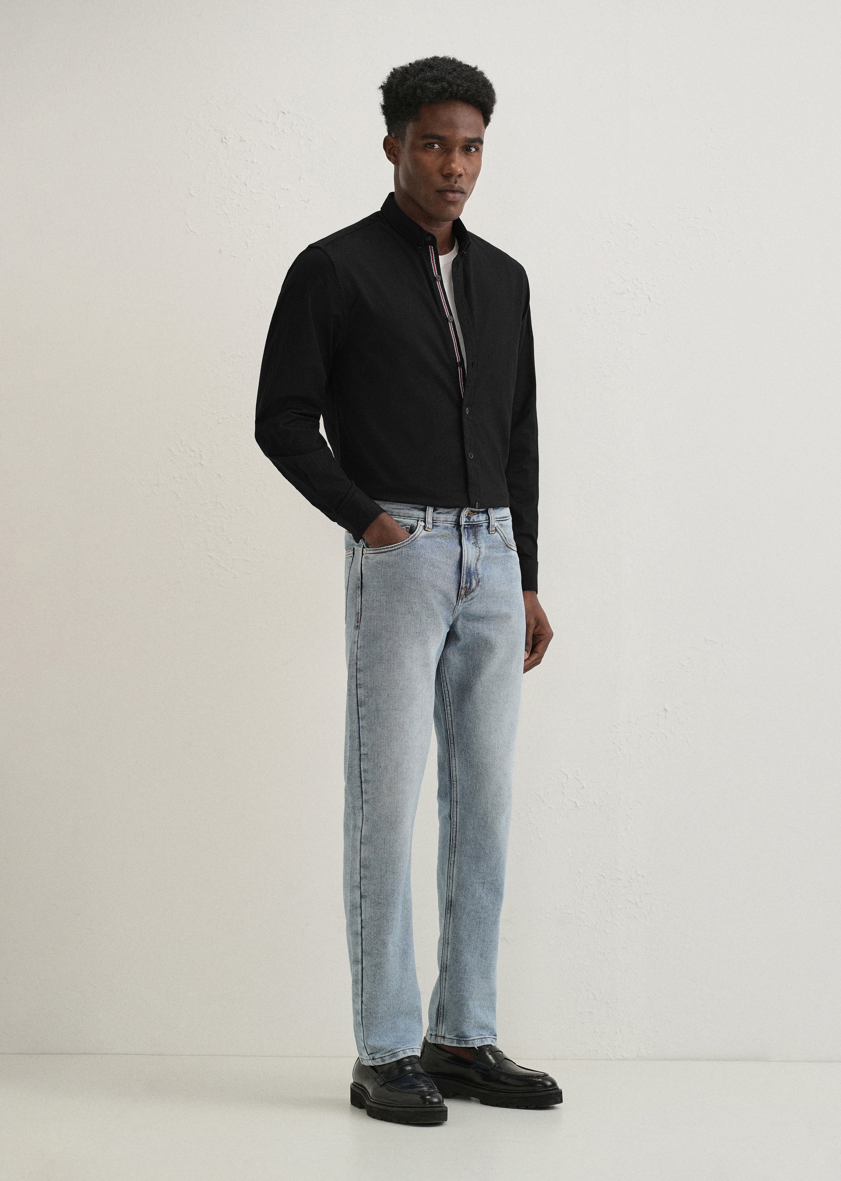 Black Contrast Placket Shirt