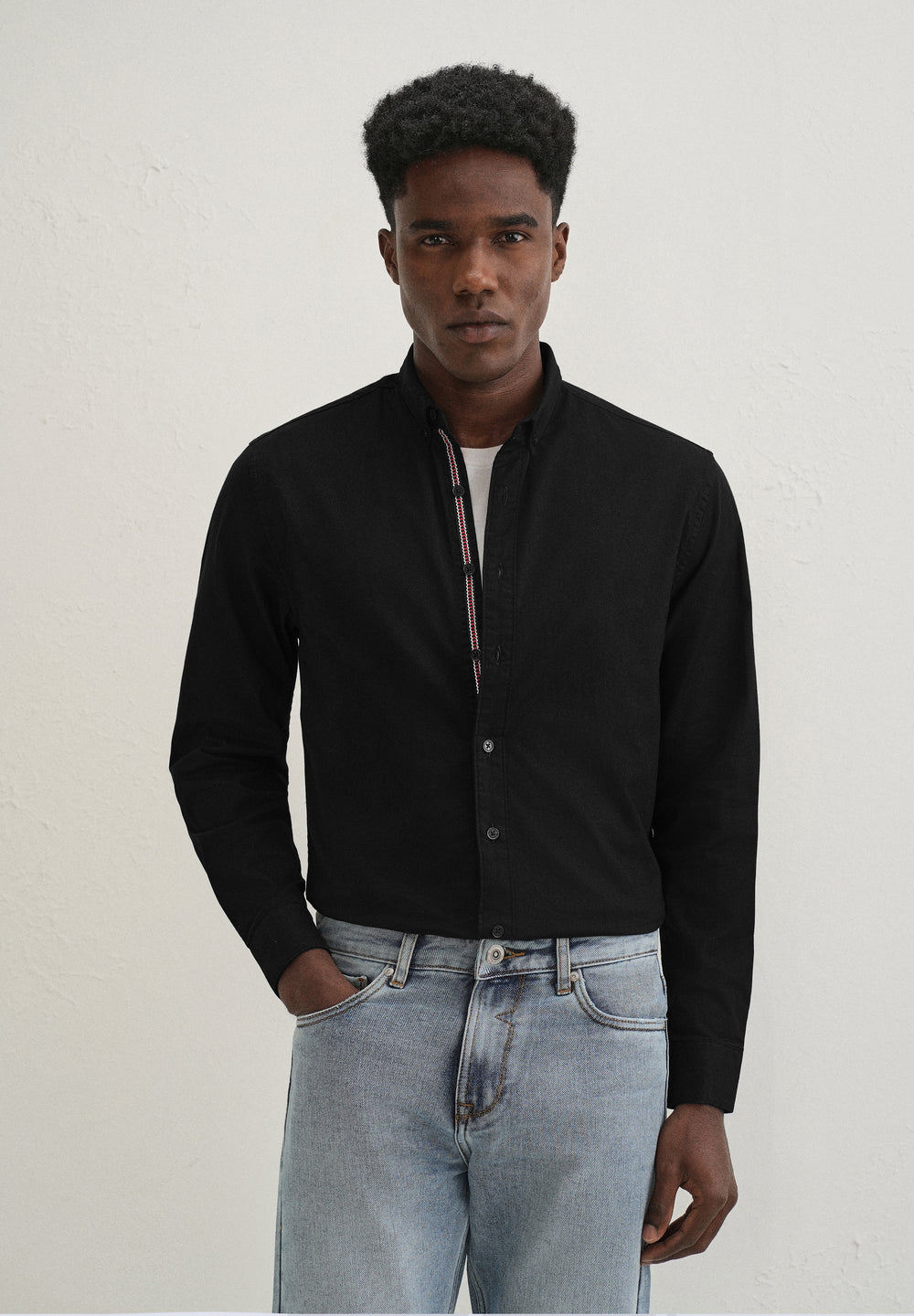 Black Contrast Placket Shirt