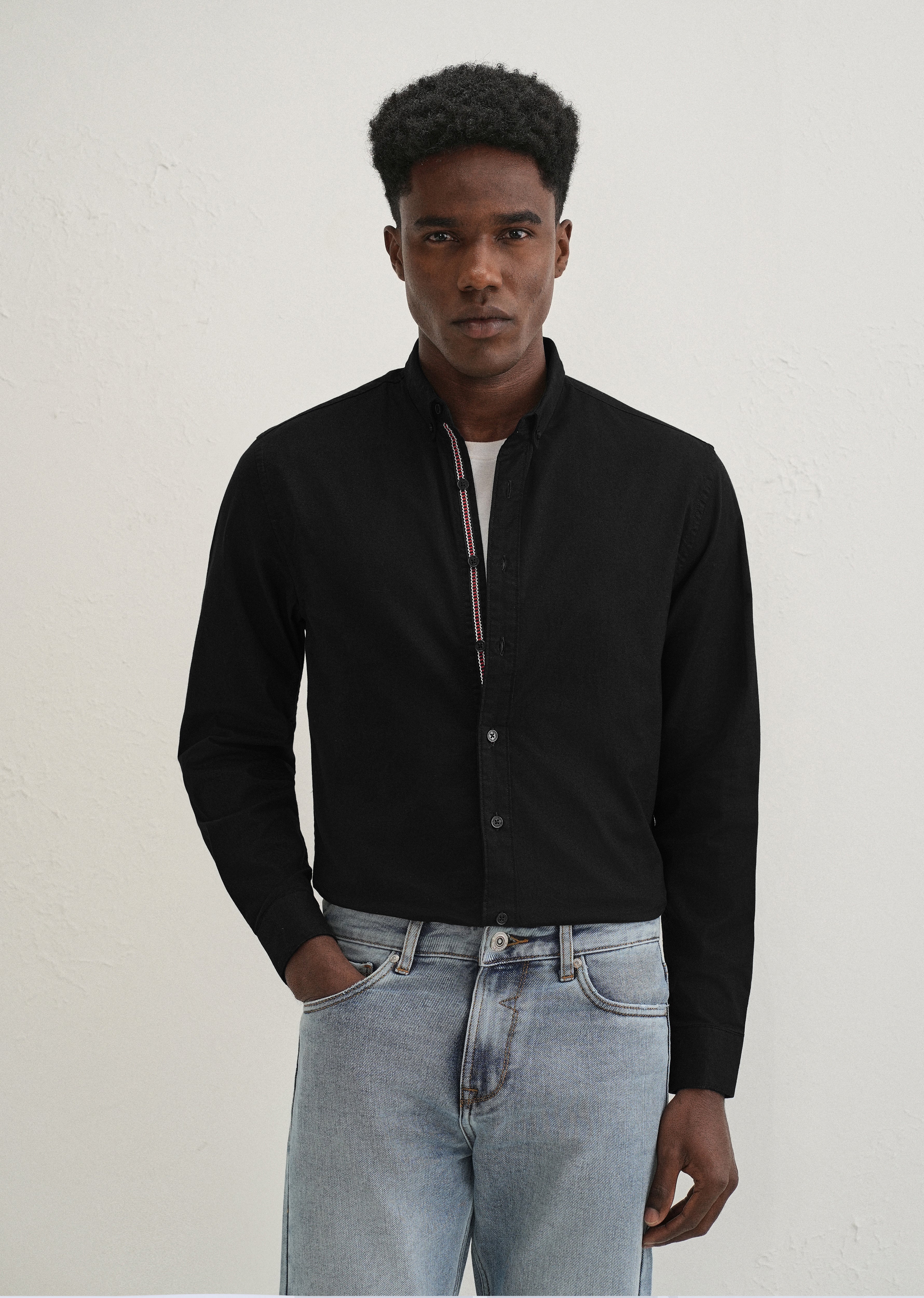 Black Contrast Placket Shirt