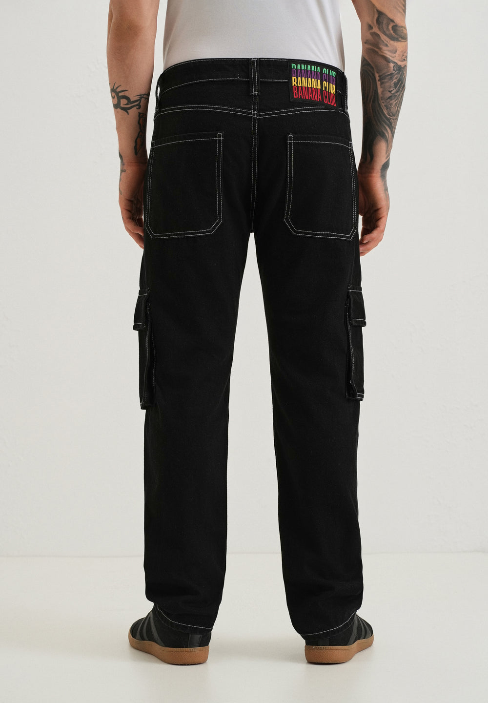 Black Contrast Stitched Denim Cargo