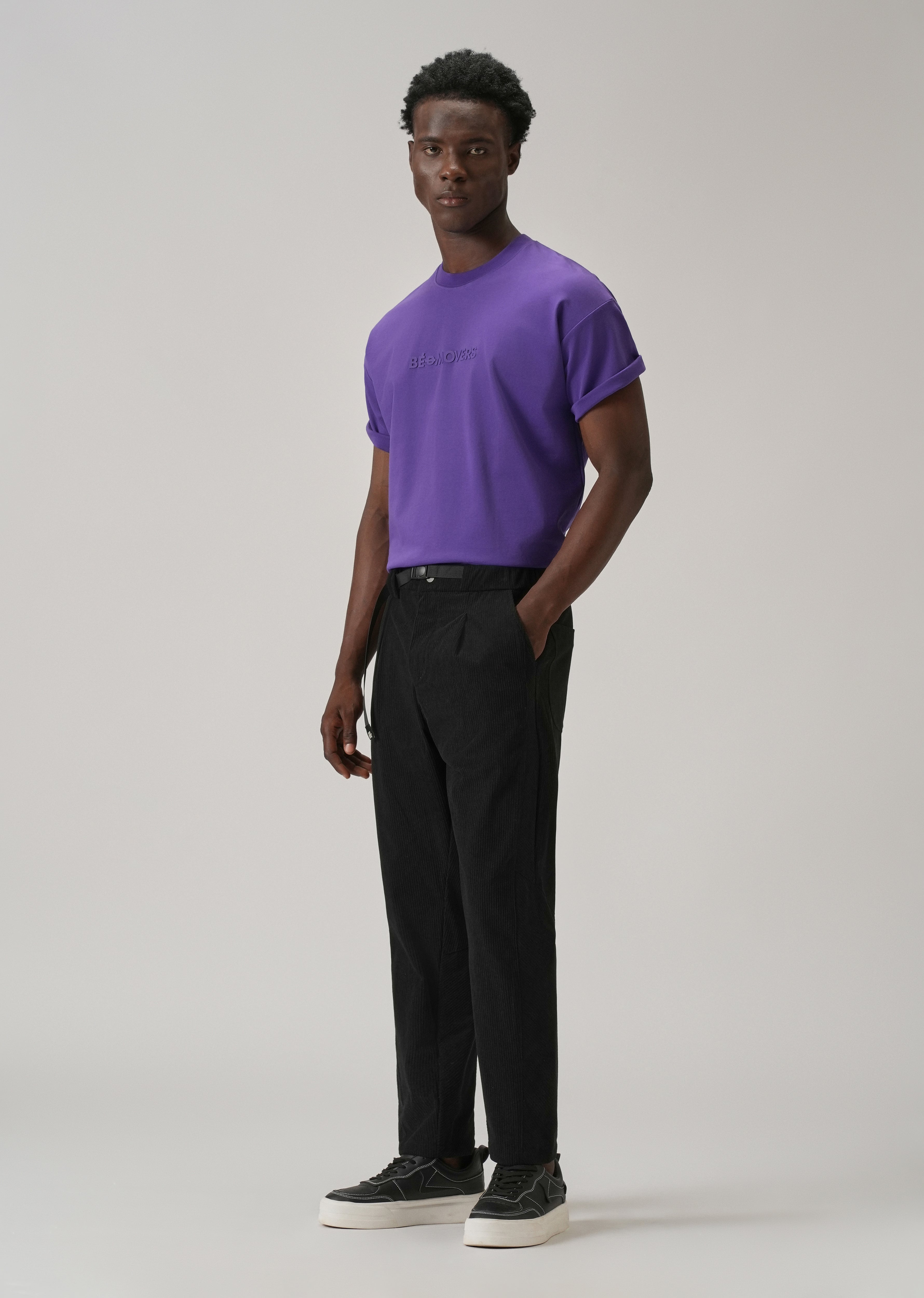Black Corduroy Belted Pant