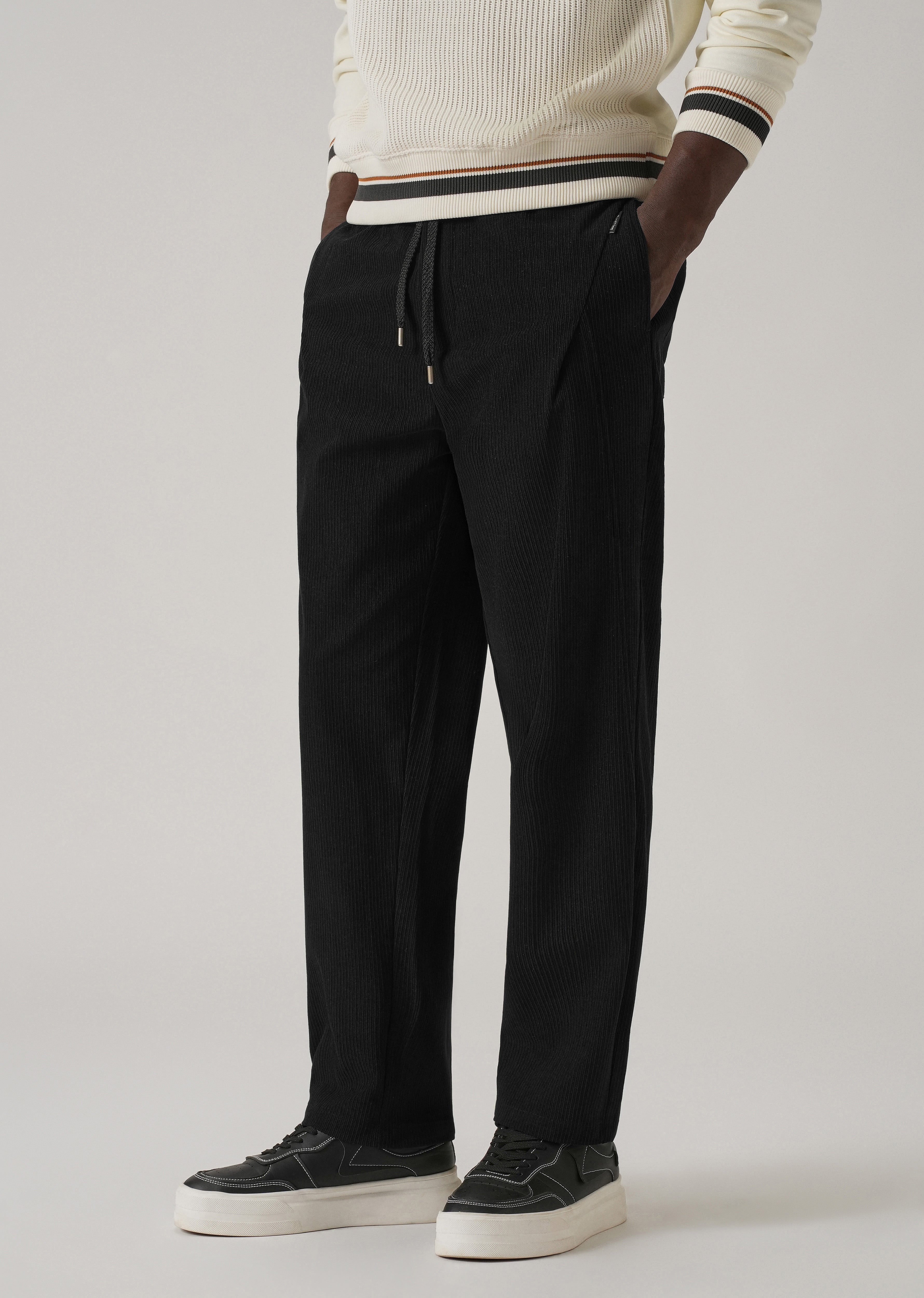 Black Corduroy Drawstring Pant