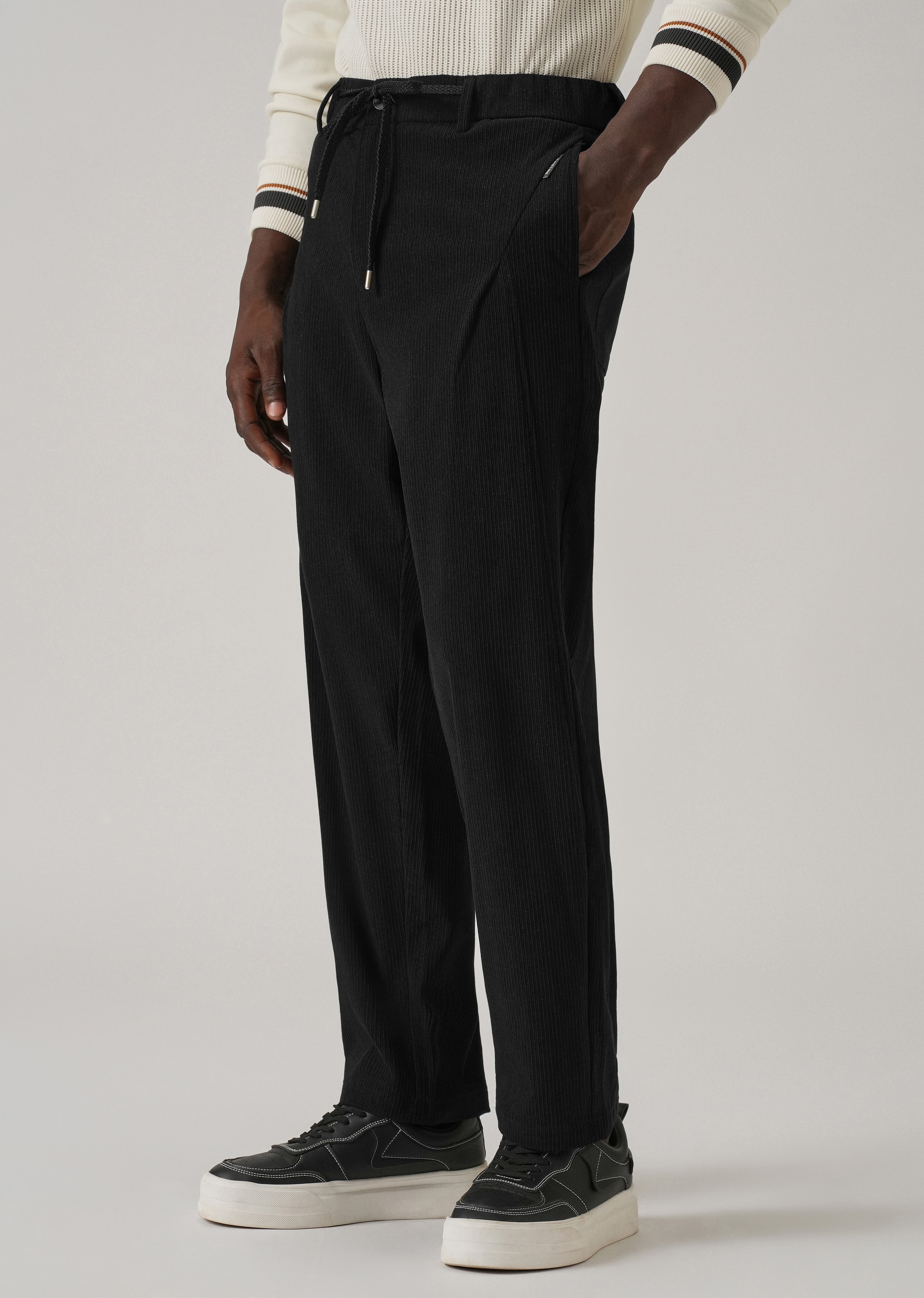 Black Corduroy Drawstring Pant