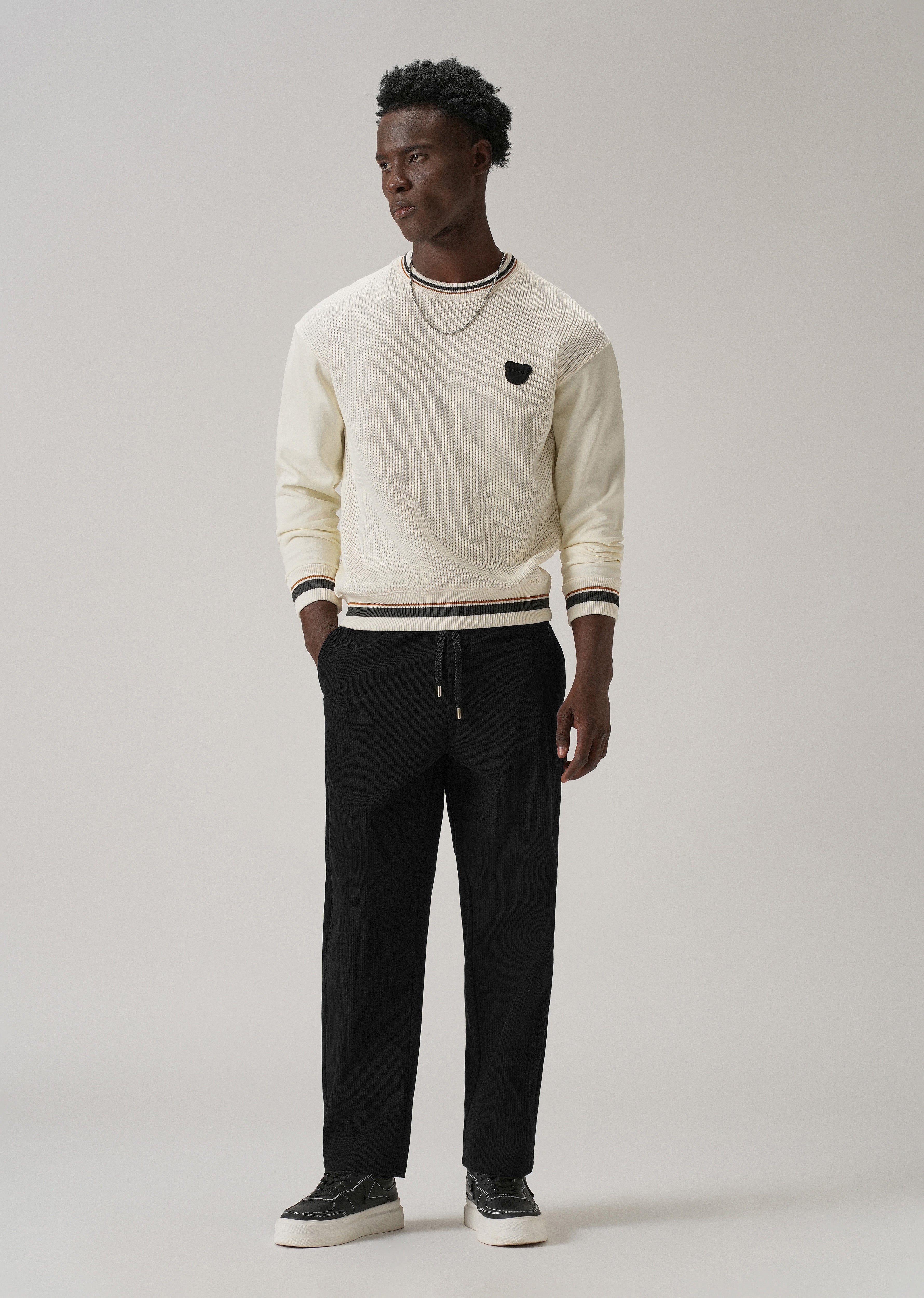 Black Corduroy Drawstring Pant