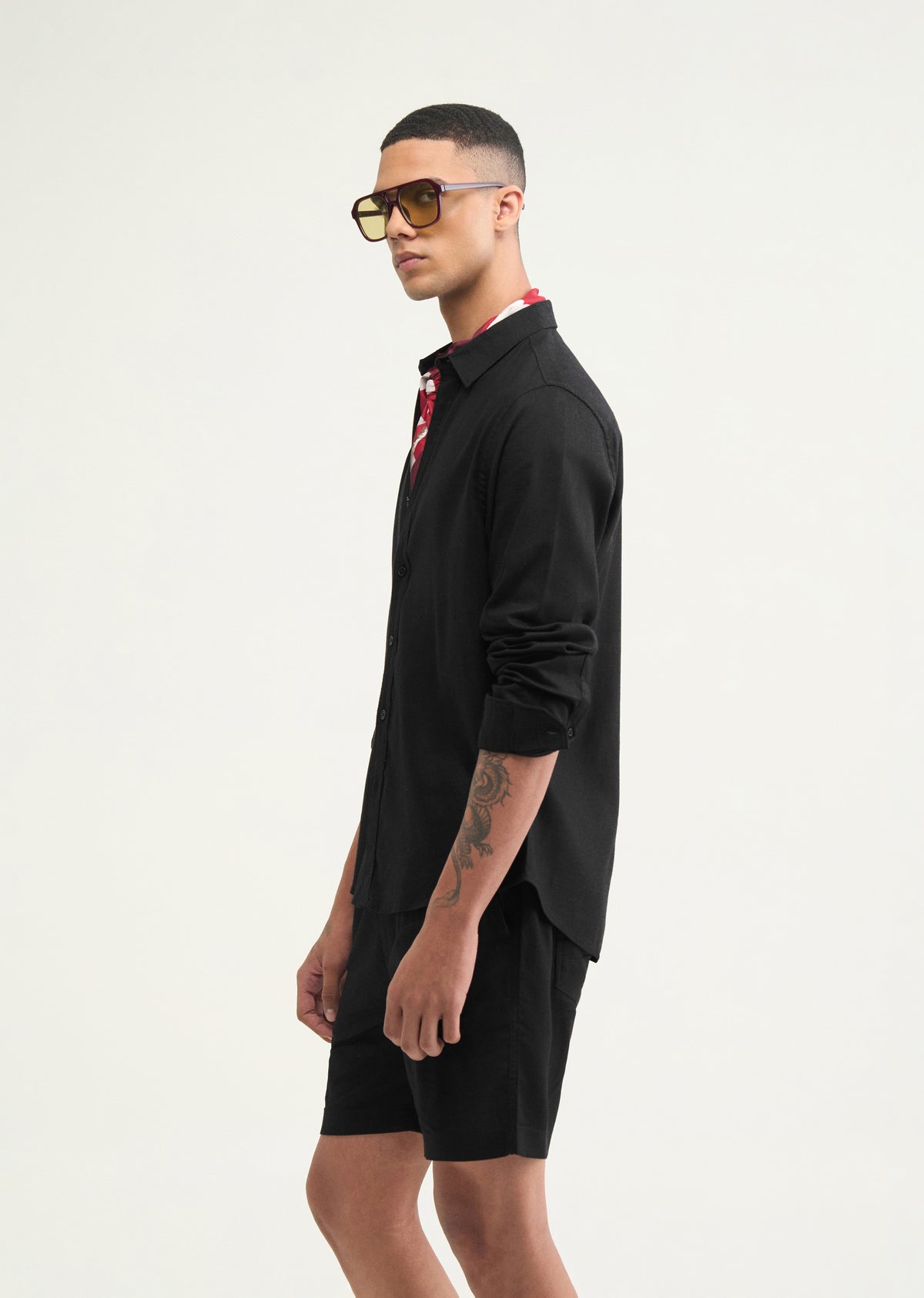 Black Cotton Blend Regular Fit Shirt