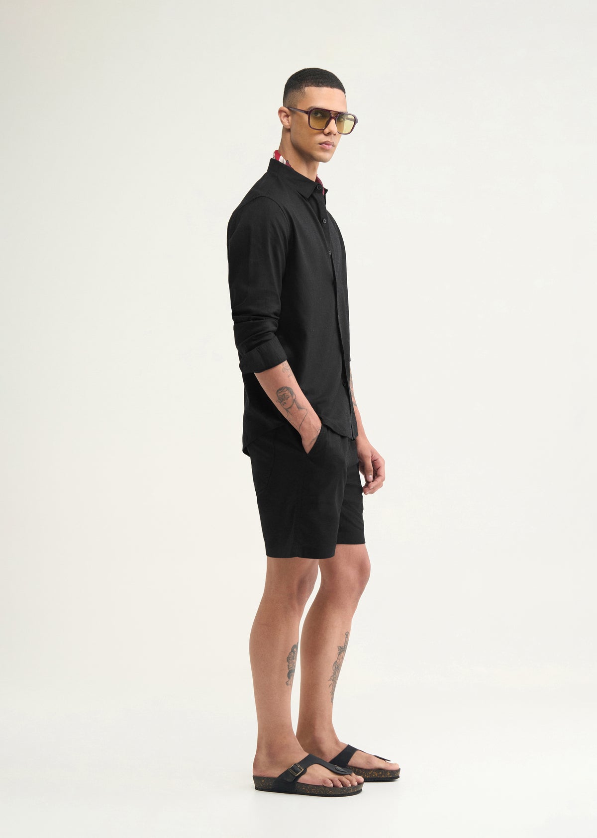 Black Cotton Blend Regular Fit Shirt