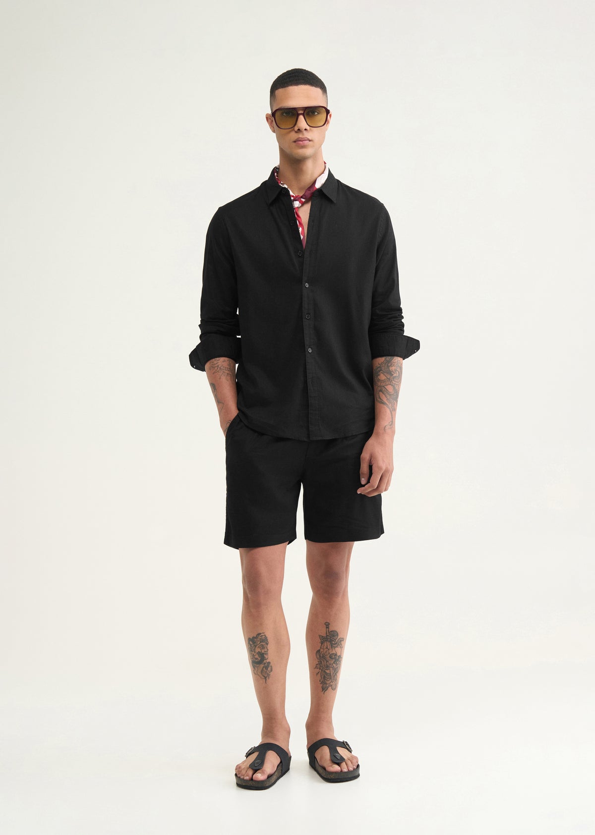Black Cotton Blend Regular Fit Shirt