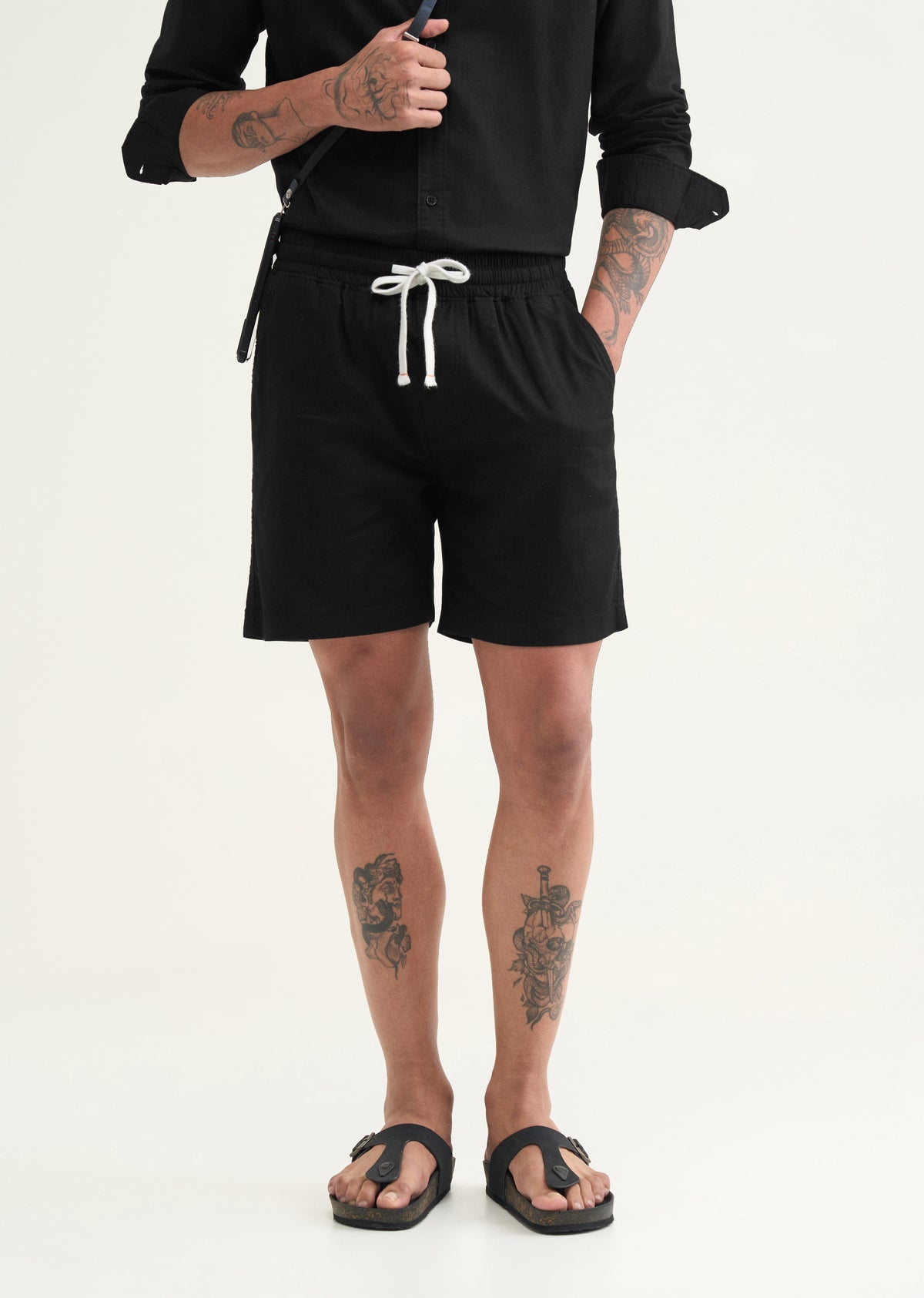 Black Cotton Blend Shorts