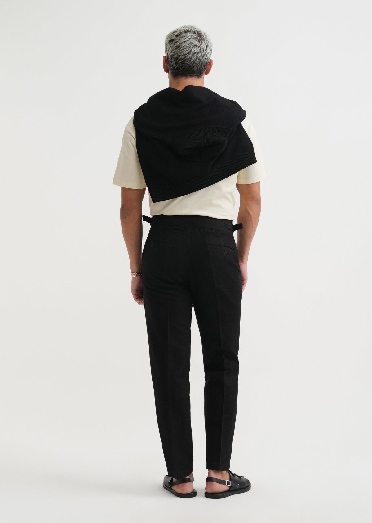 Black Cotton Linen Gurkha Pant
